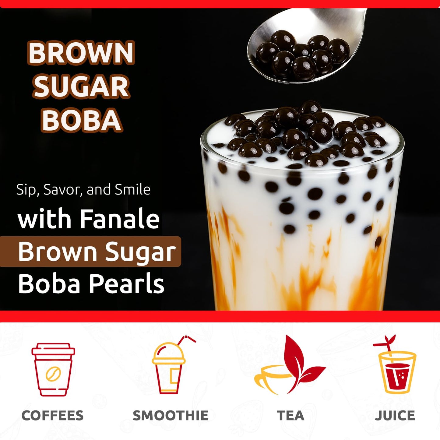 Fanale Brown sugar Popping Boba Pearls, Vegan, Non GMO, Gluten Free, Fat Free, Perfect for Bubble Tea, Smoothies, Ice Cream, Desserts, and Beverages