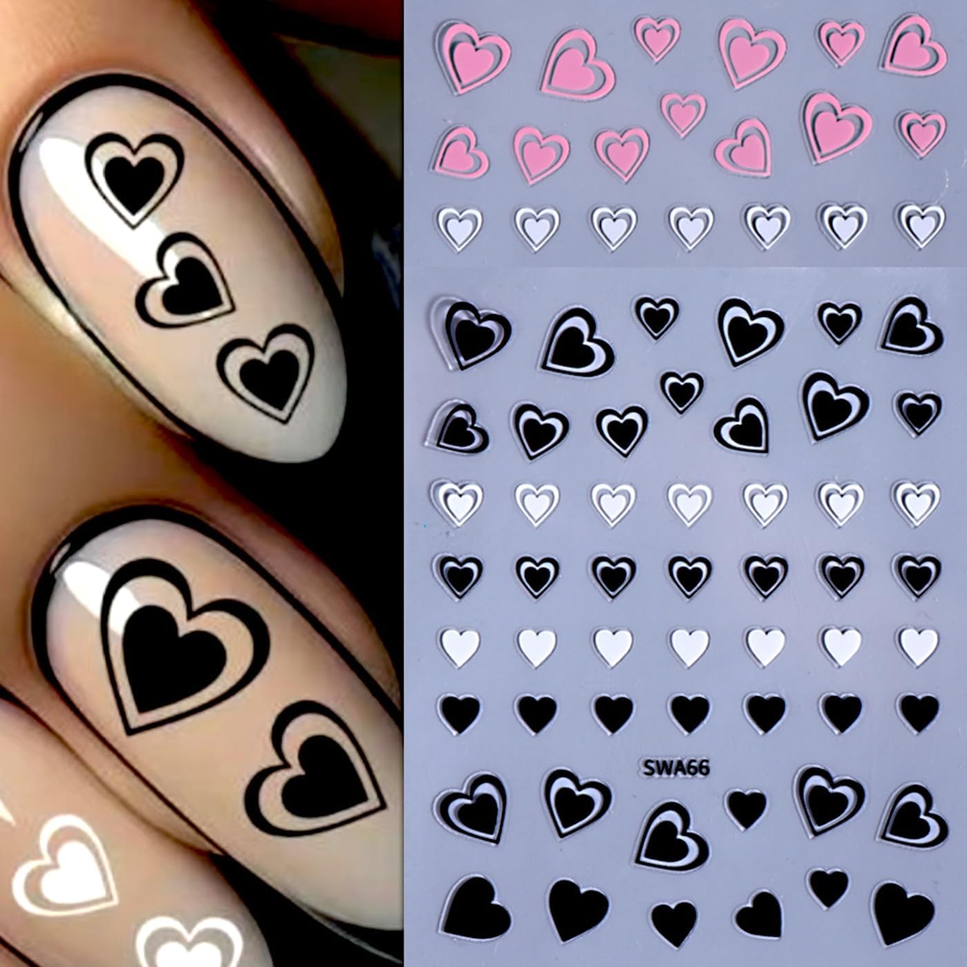 Valentine's Day Nail Art Sticker Set Nail Supplies Hearts Nail Decals 3D Self Adhesive Love Hollow Peach Heart Shaped Nail Design Valentine French Sticker for Women Valentine Holiday Nail Decoration