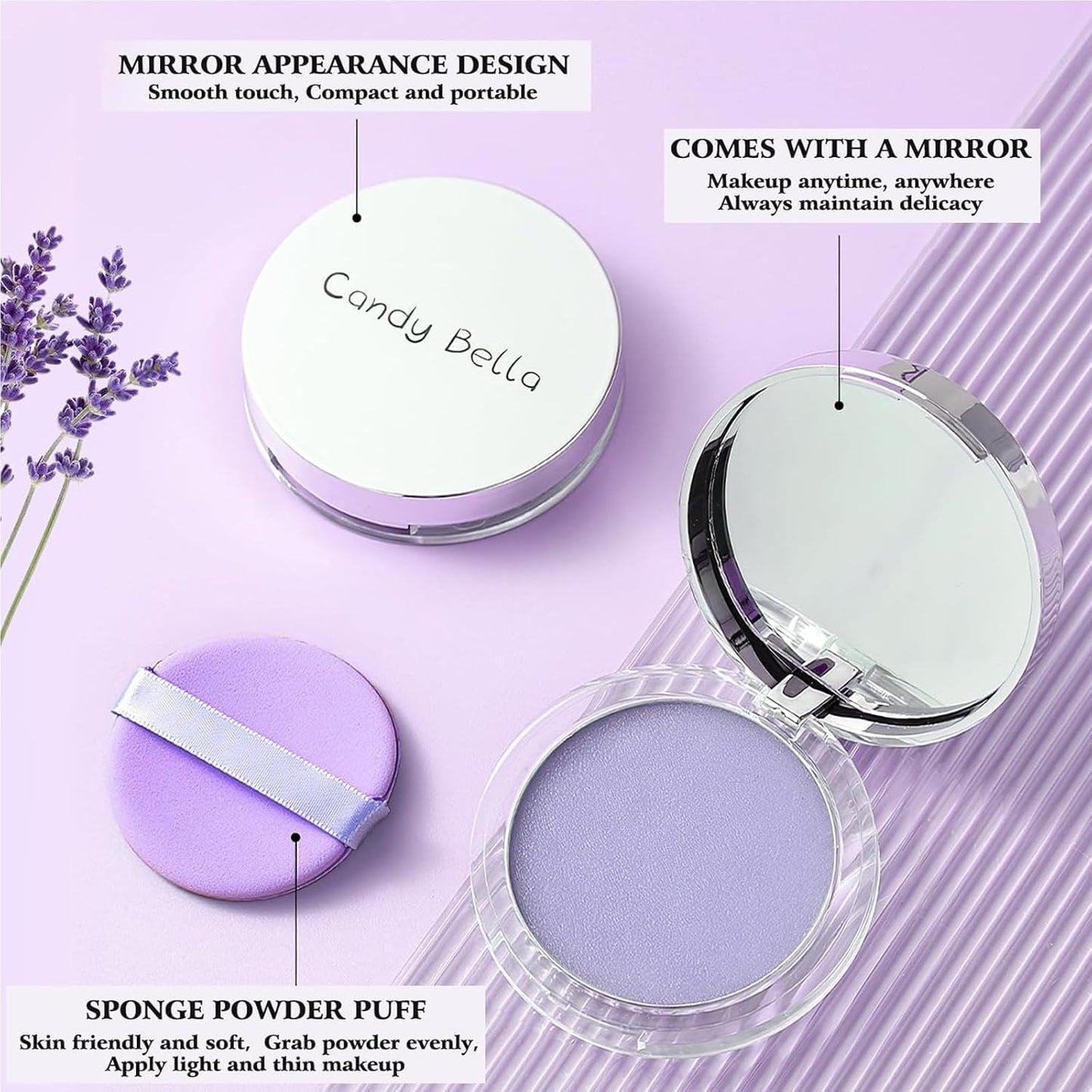 Chillab Lavender Matte Powder Oil Control Face Makeup Setting Powder, Chillab Polvo Compacto with Mini Powder Puff, for Silky Blurring Oil Control Long-Lasting Makeup