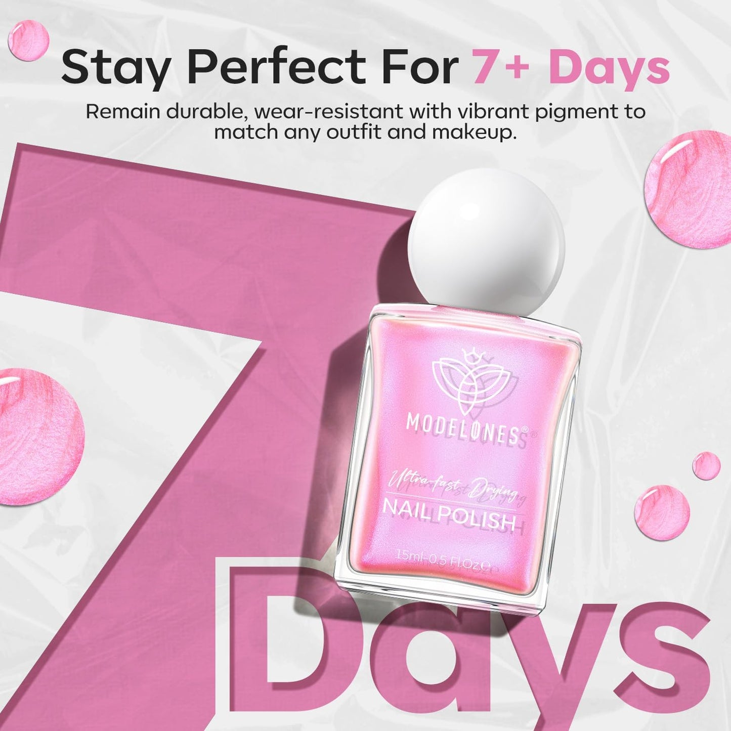 modelones Shine Pink Nail Polish, 15ml Shimmer Pearl Pink Nail Polish Quick Dry Nail Lacquer Strengthener Long Last Shine Fingernail Toe Nail Art DIY Home Travel Manicure Gift for Women Girls