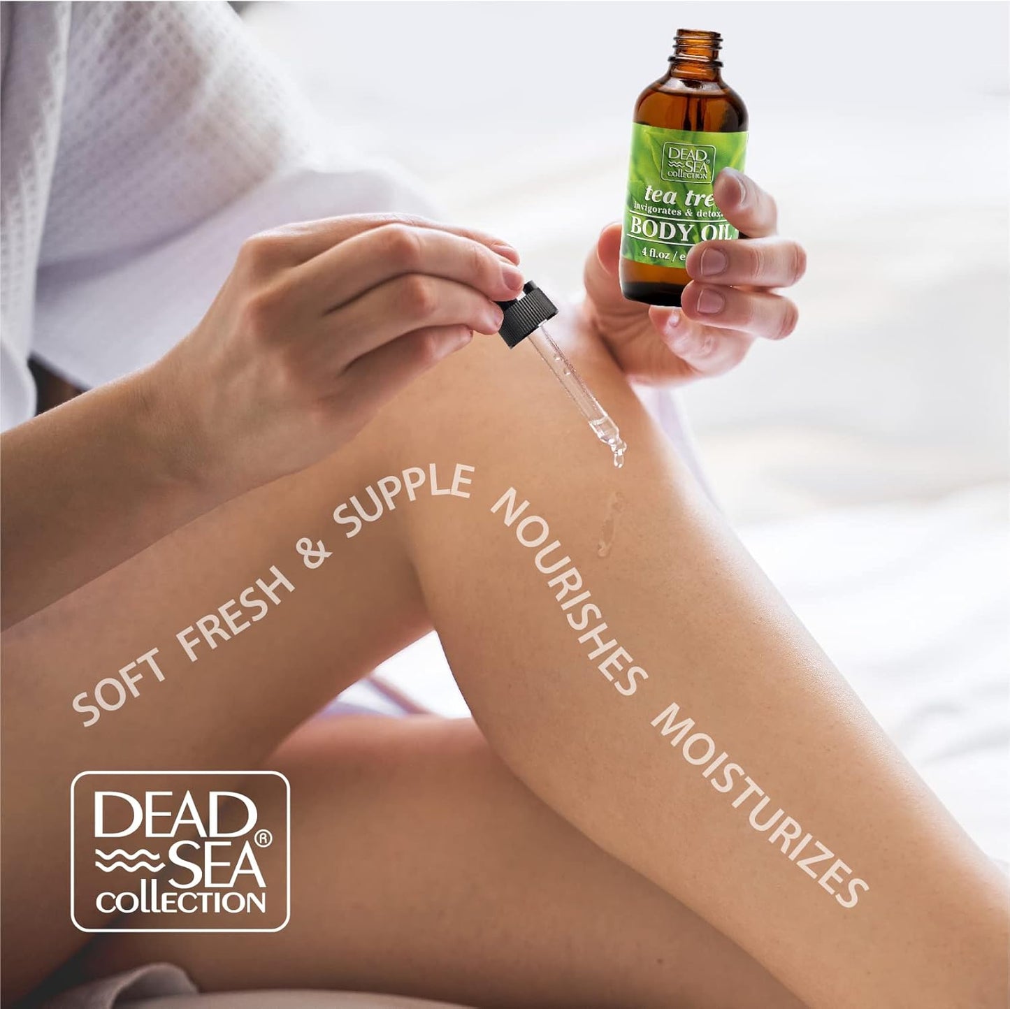 Dead Sea Collection Body Oil with Tea Tree-Dry Skin Moisturizer and Hydrating Massage - Nourishing Bath Oil - Increase Skin Elasticity and Provide Anti-Aging Support for Face and Body (4 fl.oz)