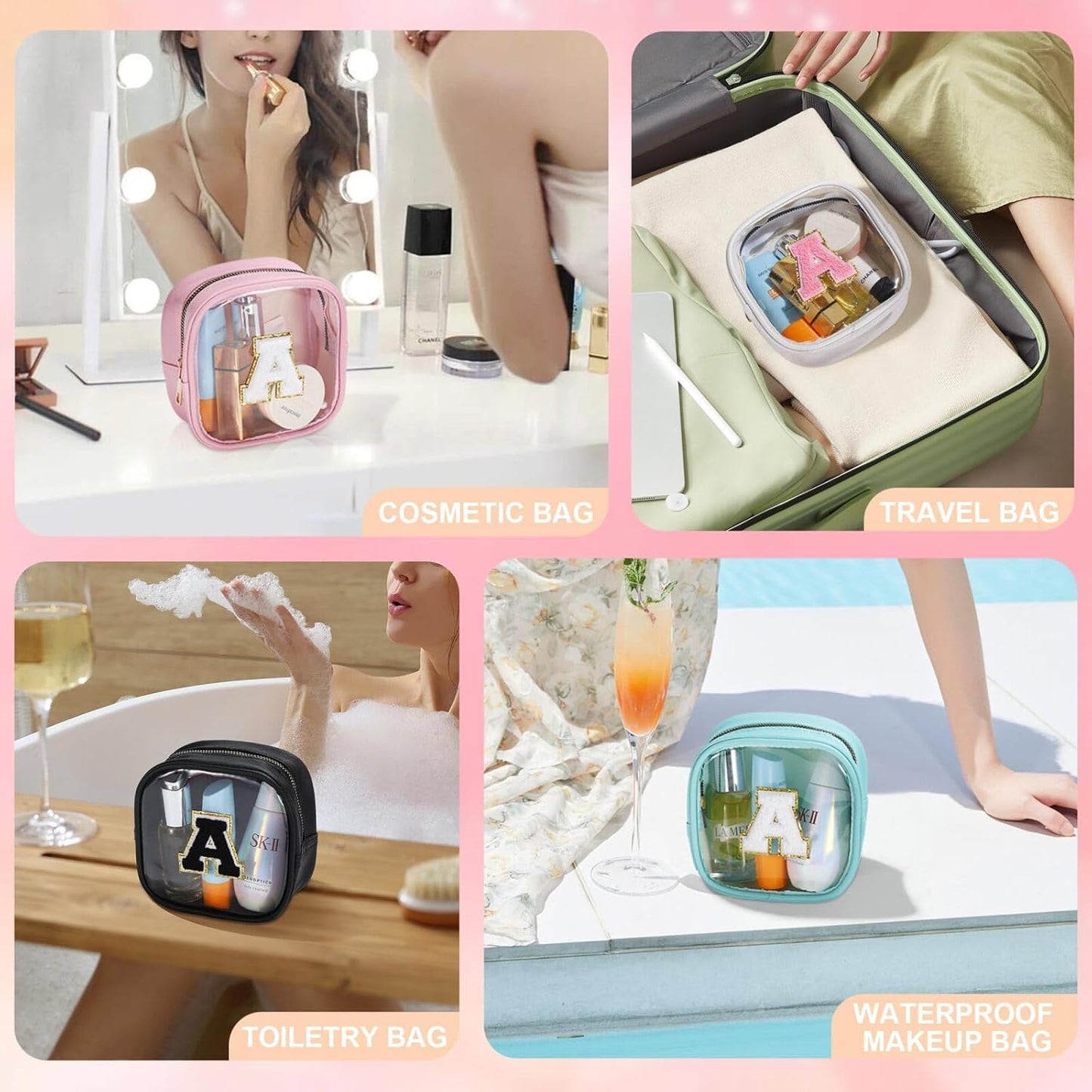 YOOLIFE Initial Make Up Bag Travel Toiletry Bag, Small Makeup Bag Clear Makeup Bag Preppy Cosmetic Bags Organizer Travel Essentials Gifts for Women Teen Girlfriend Teacher Mom Birthday Gifts Blue B