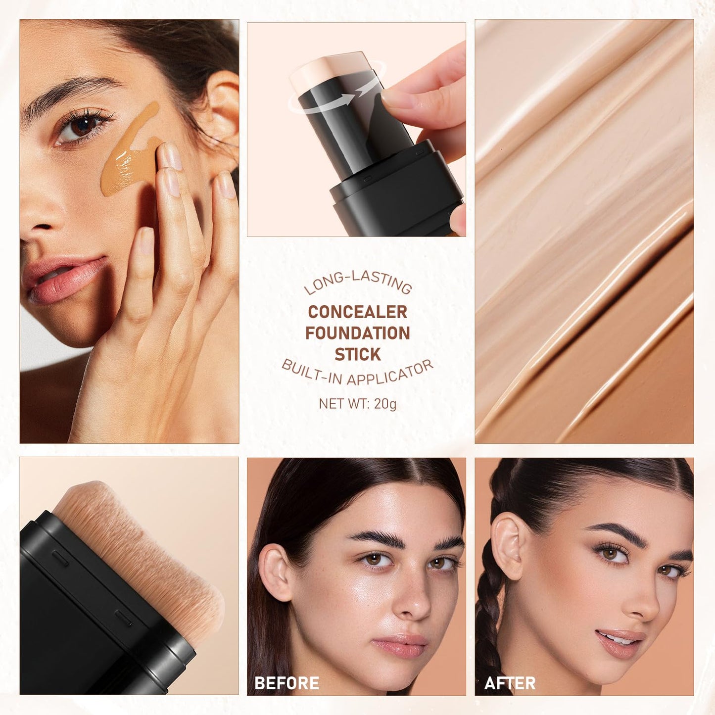 Long-Lasting Concealer Foundation Stick, Creamy Full Coverage, Hydrating Olive & Camellia Formula for Dark Circles (03 light skin)