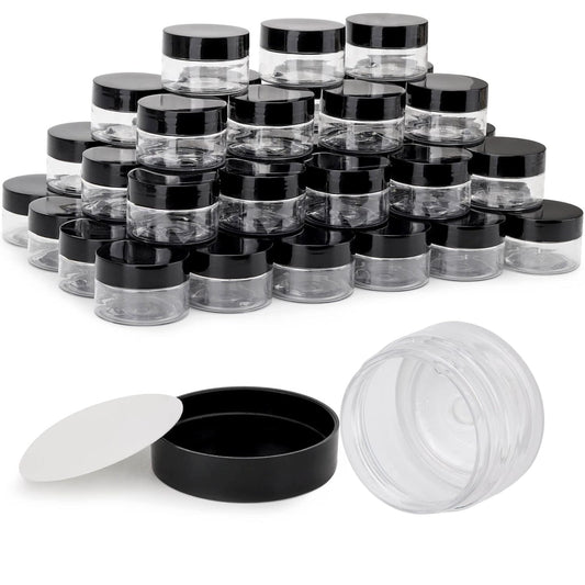 50 Count 1oz Cosmetic Containers with Lids BPA Free Plastic Sample Containers Empty Makeup Containers Refillable Cosmetic Jars Leakproof Travel Jars - Black