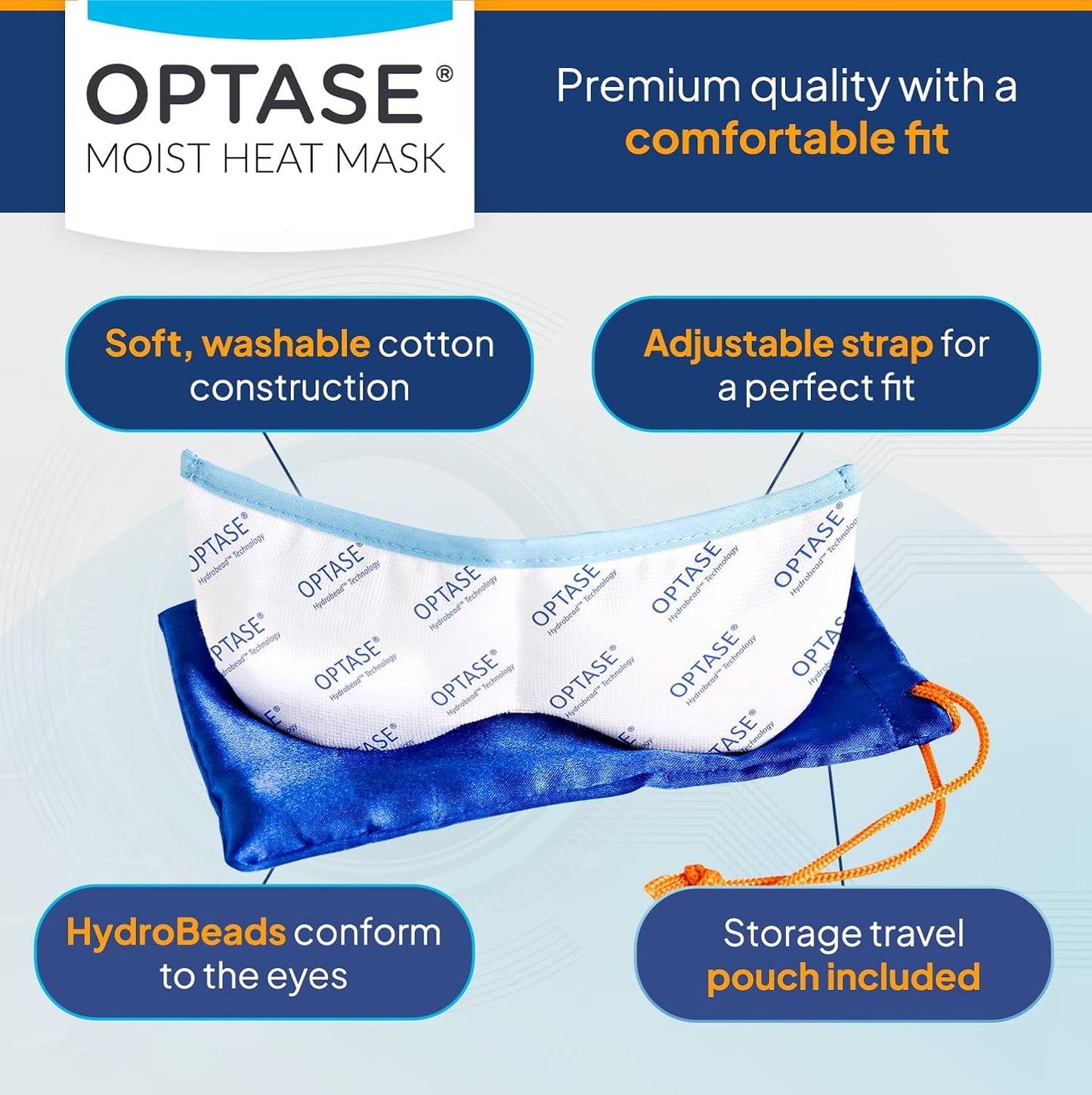 Optase Moist Heat Eye Mask for Dry Eyes - Dry Eye Mask with HydroBead Technology - Washable, Microwaveable Eye Compress for Dry Eyes - Dry Eye Therapy Mask Holds Heat for 10 Minutes - Step 1 Heat