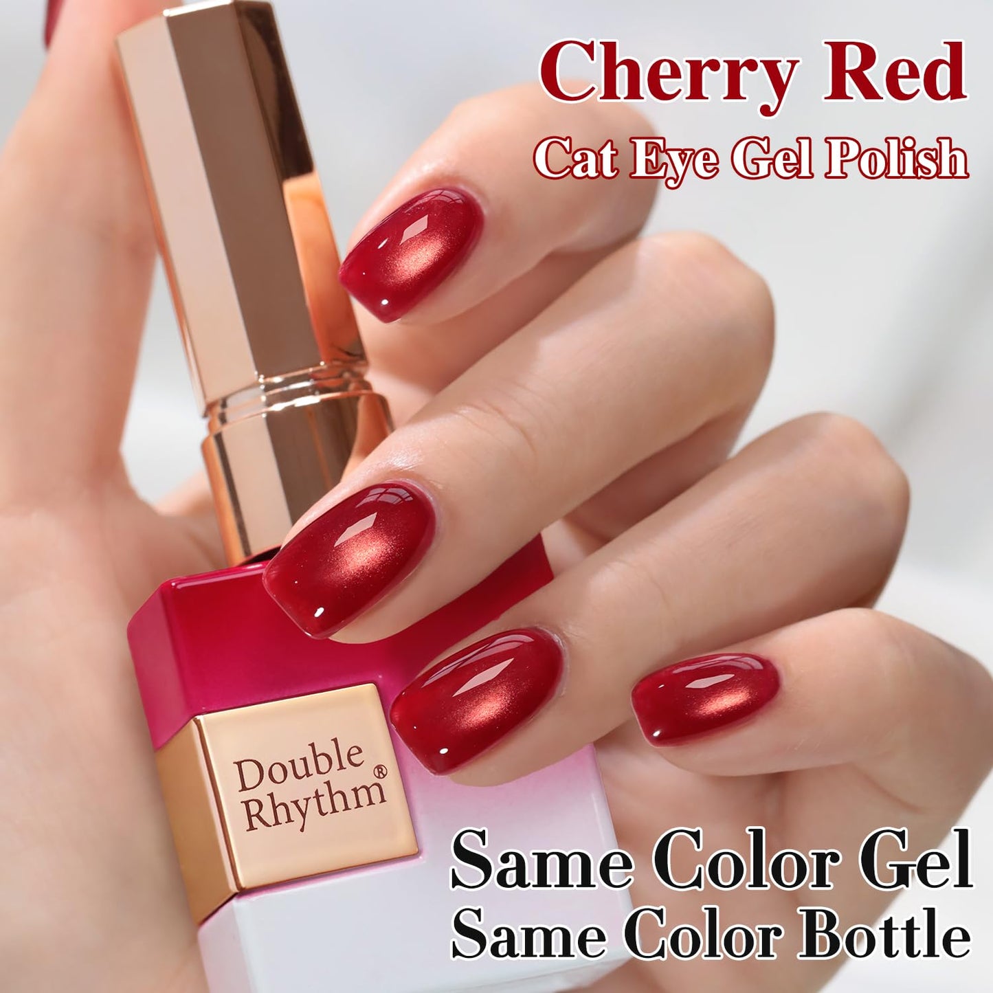 Double Rhythm 0.5 OZ Cat Eye Gel Polish with Magnet 15ML Holographic Glitter Shimmer Translucent Jelly Color Magnetic Nail Polish Salon DIY at Home (Dreamy Cherry Red-MC1274)