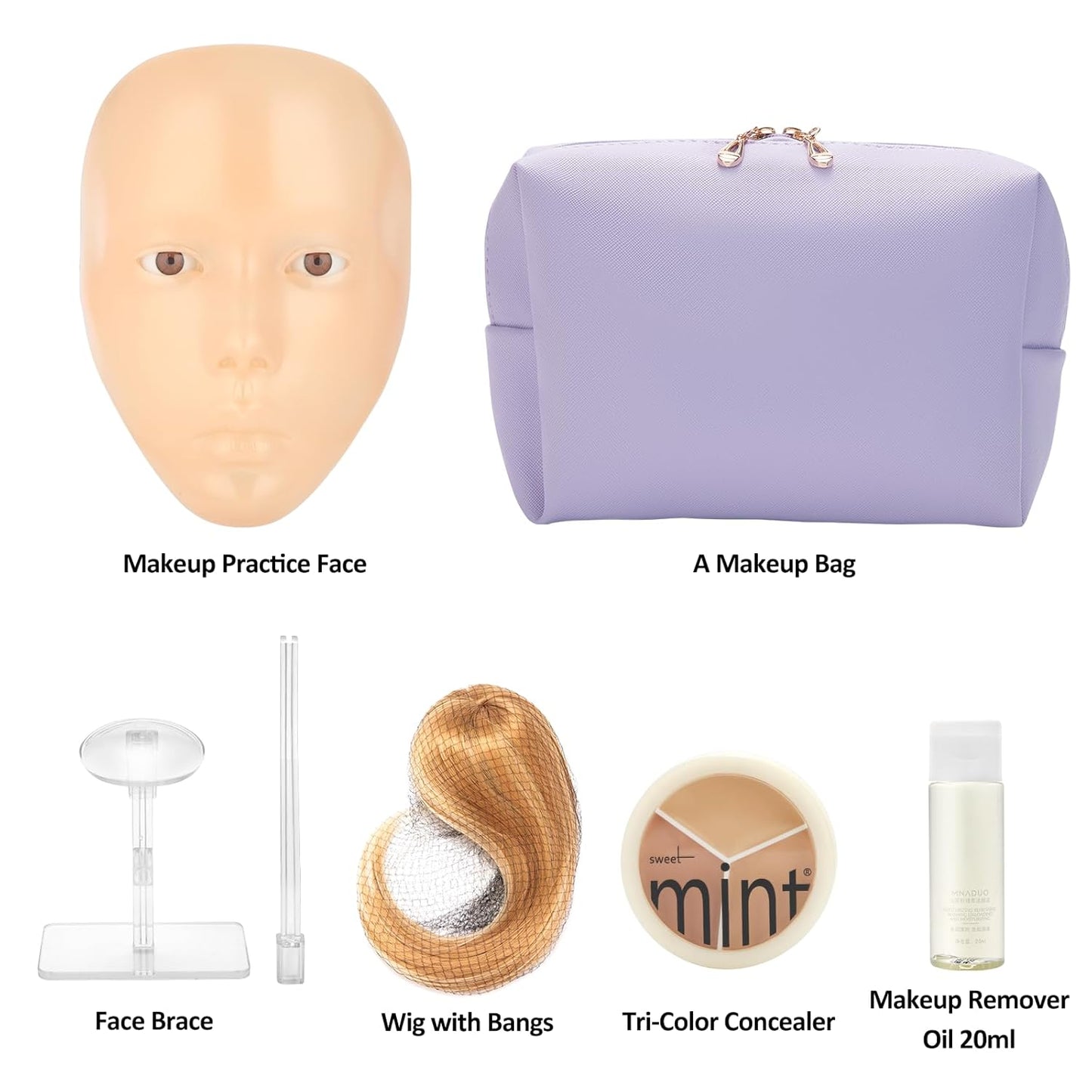 Makeup Practice Face, 2024 Upgrade 5D Makeup Mannequin Face Reusable Silicone Makeup Practice Face Board with Bracket, Come with Makeup remover & Concealer 3 Color & Makeup Bag Yellow