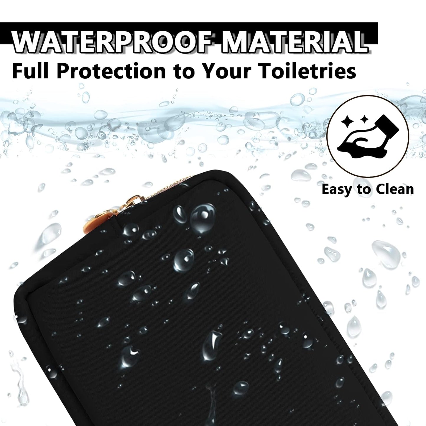 Waterproof Small Makeup Pouch for Purse,Nylon Travel Toiletry Storage Pouch Cute Preppy Cosmetic Bag for Women Girl,Waterproof Makeup Organizer Skincare Bag Purse with Zipper(Small-Black)