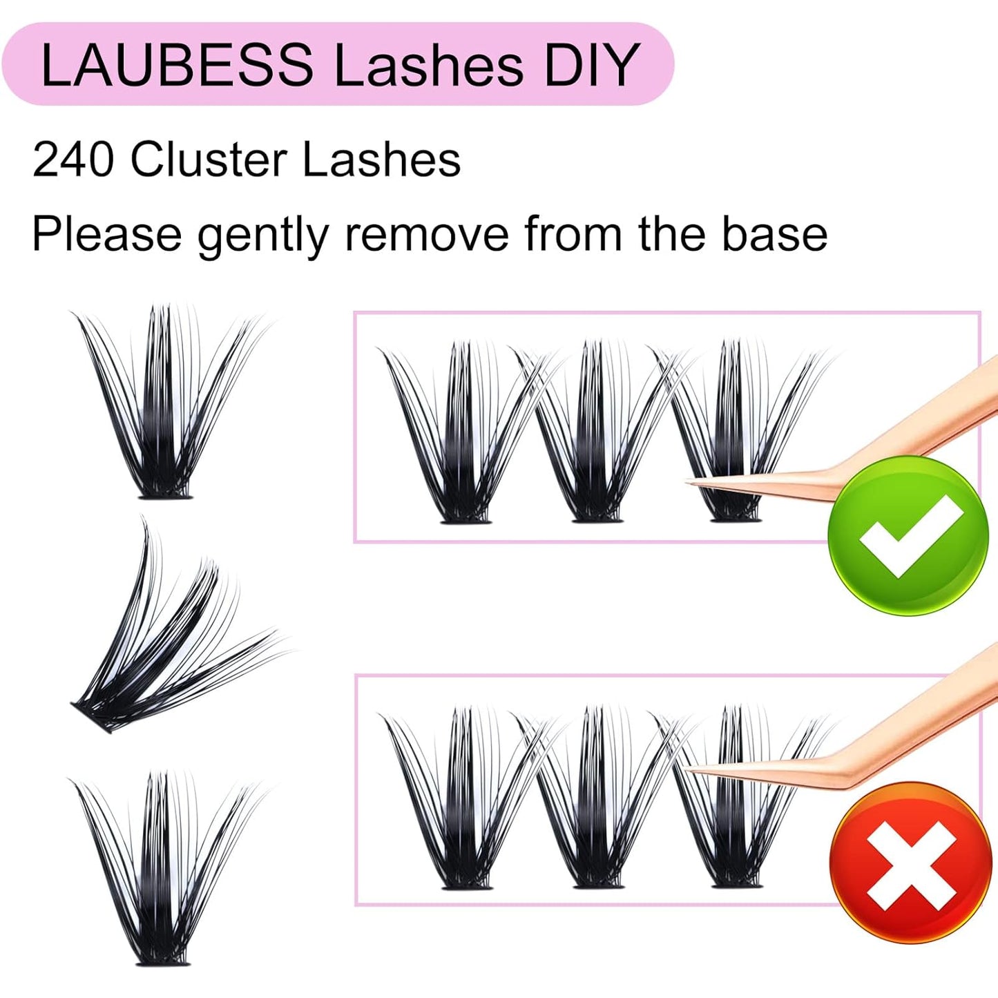 Lash Extension Kit LAUBESS Lash Clusters Kit Cluster Eyelash Extensions Kit Eyelash Clusters Lash Bond and Seal Waterproof Tweezers Brush Lash Glue Remover (Kit 50D-C-Mix9-16)