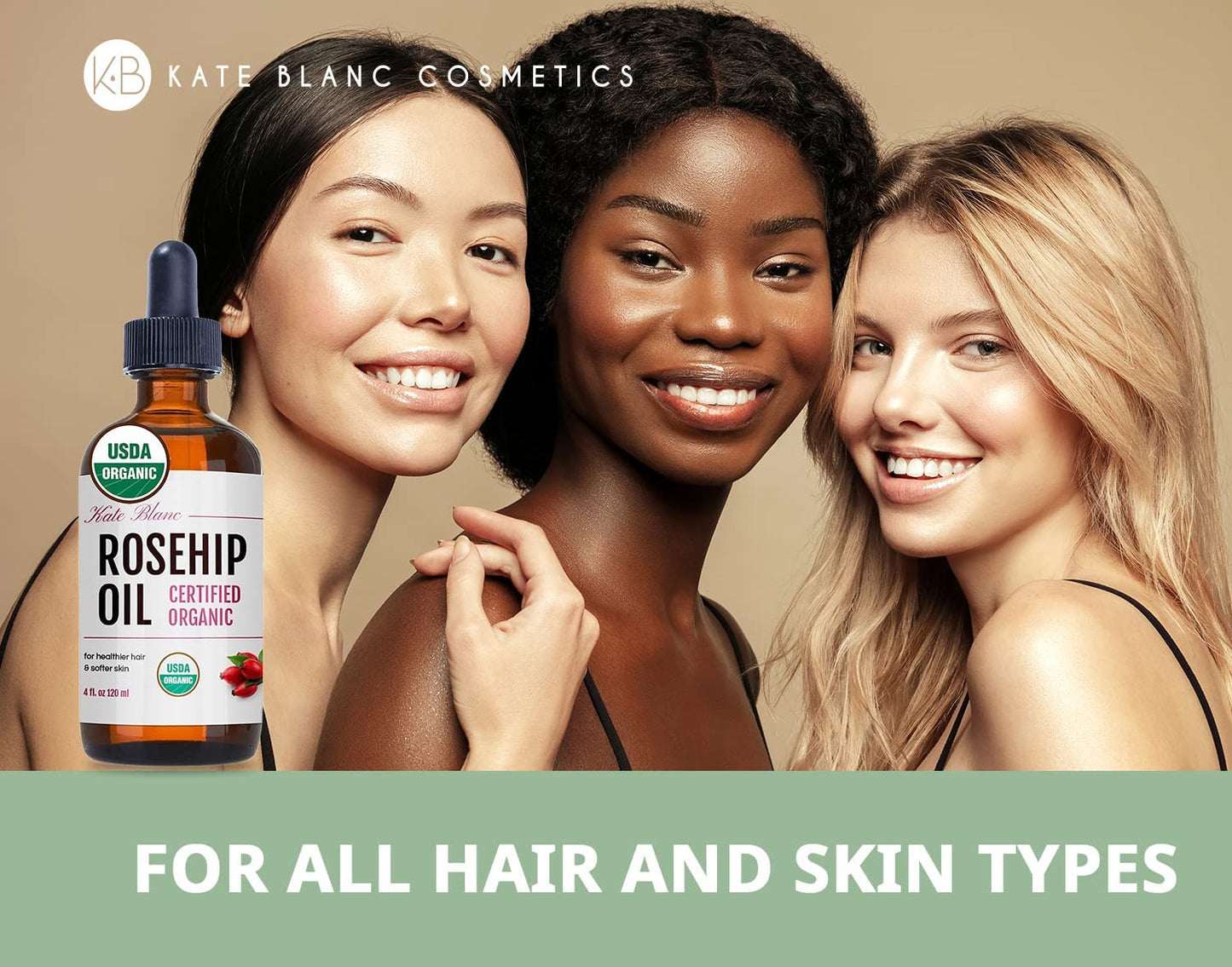 Kate Blanc Cosmetics Rosehip Oil for Face & Skin (4oz, Organic, Pure, Cold Pressed) Rosehip Seed Face Oil for Facial & Gua Sha Massage