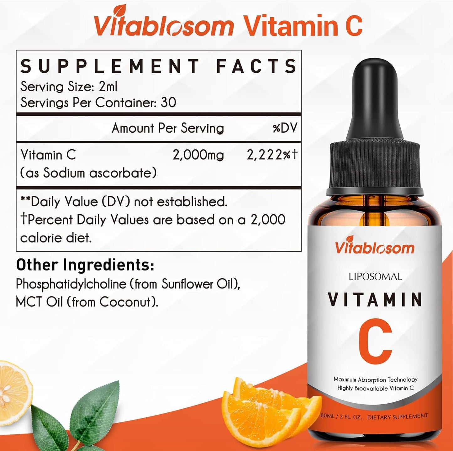 Liposomal Vitamin C Liquid Drops Supplement for Adults, Maximize VIT C, 60ml (1 Bottle)