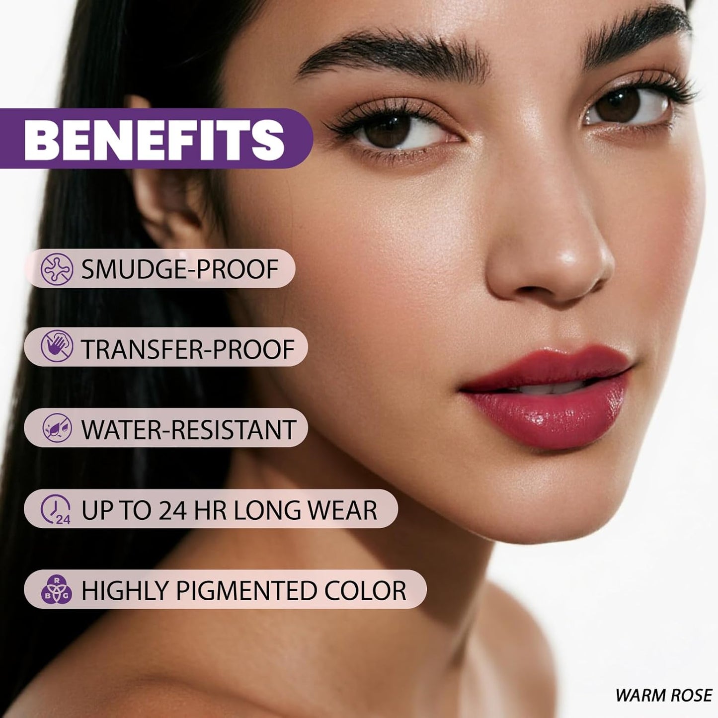 Lip Stain Peel Off, All Day Lip Liner Tint with Tweezer, Long Lasting Waterproof Transfer-Proof, Matte Lip Stains Makeup, Highly Pigmented Color, Warm Rose