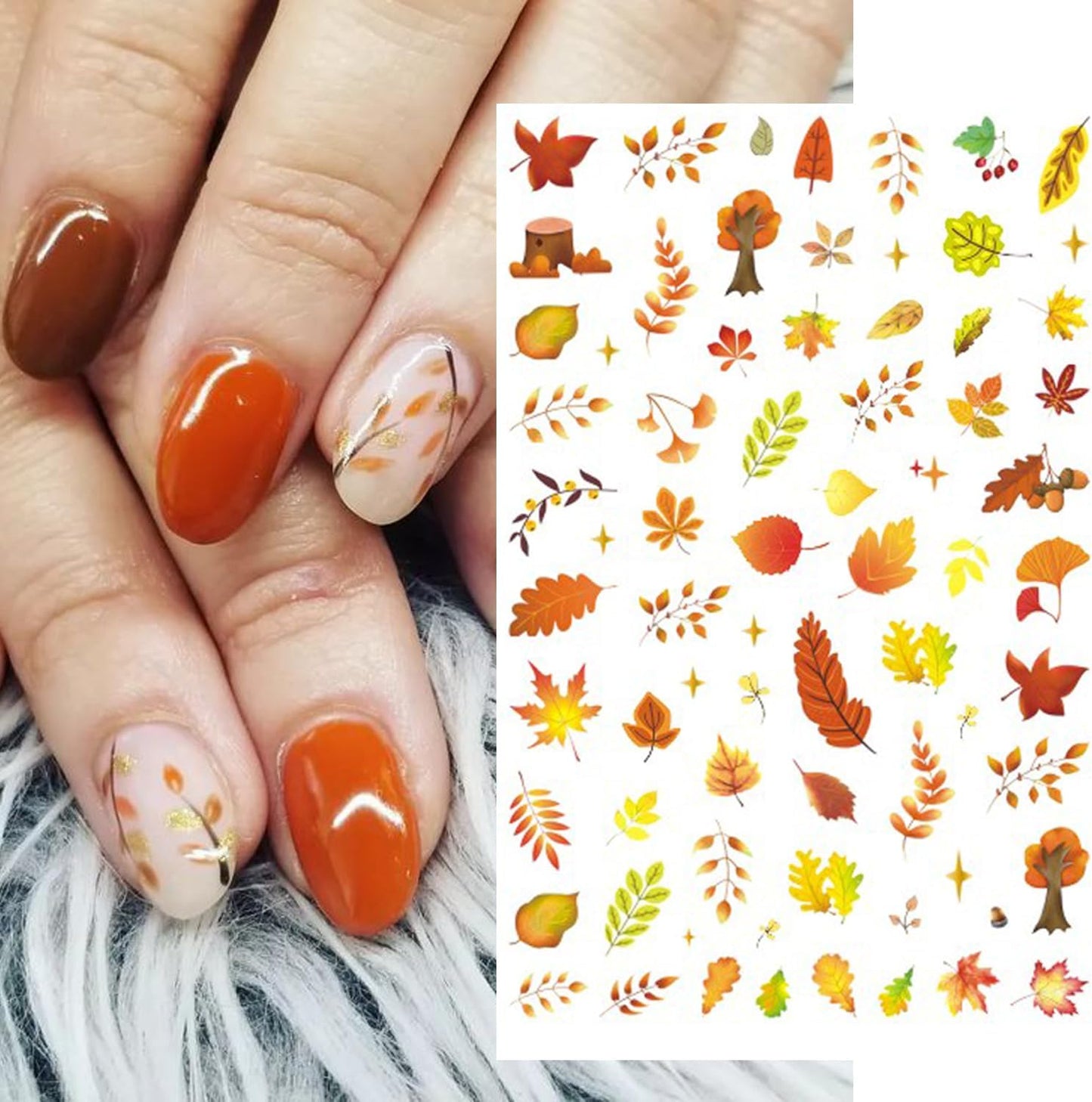 6Pcs Fall Nail Stickers for Nails Art - Cute Pumpkin Nail Decals Yellow Fallen Leaves for Nails Autumn Maple Leaf Theme Thanksgiving Nail Design Adhesive Sticker Sliders for Women Nail Art Decorations