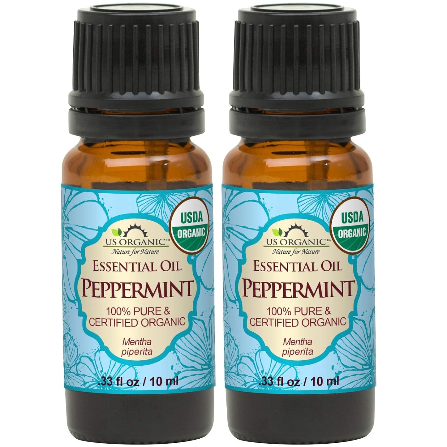 US Organic 100% Pure Peppermint Essential Oil - USDA Certified Organic - 10 ml Pack of 2 - w/Improved caps and droppers (More Size Variations Available)
