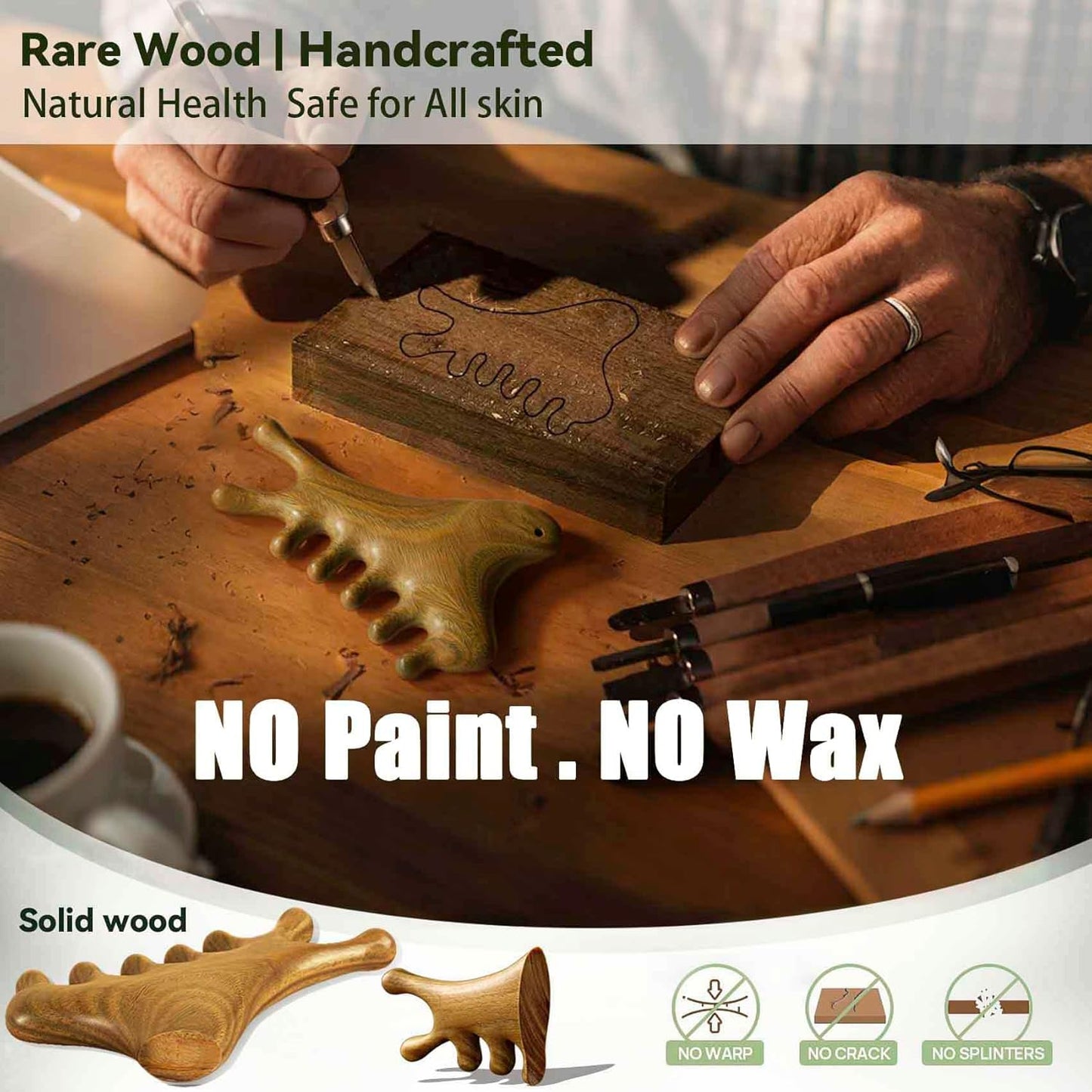 4-in-1 Gua Sha Tool for Face & Body, Natural Green Sandalwood – Lymphatic Drainage, Jaw Lifting & Nose Sculpting, Head Massage Comb for Stress Relief, Home Office Self Care Gifts for Mom Girl Friend