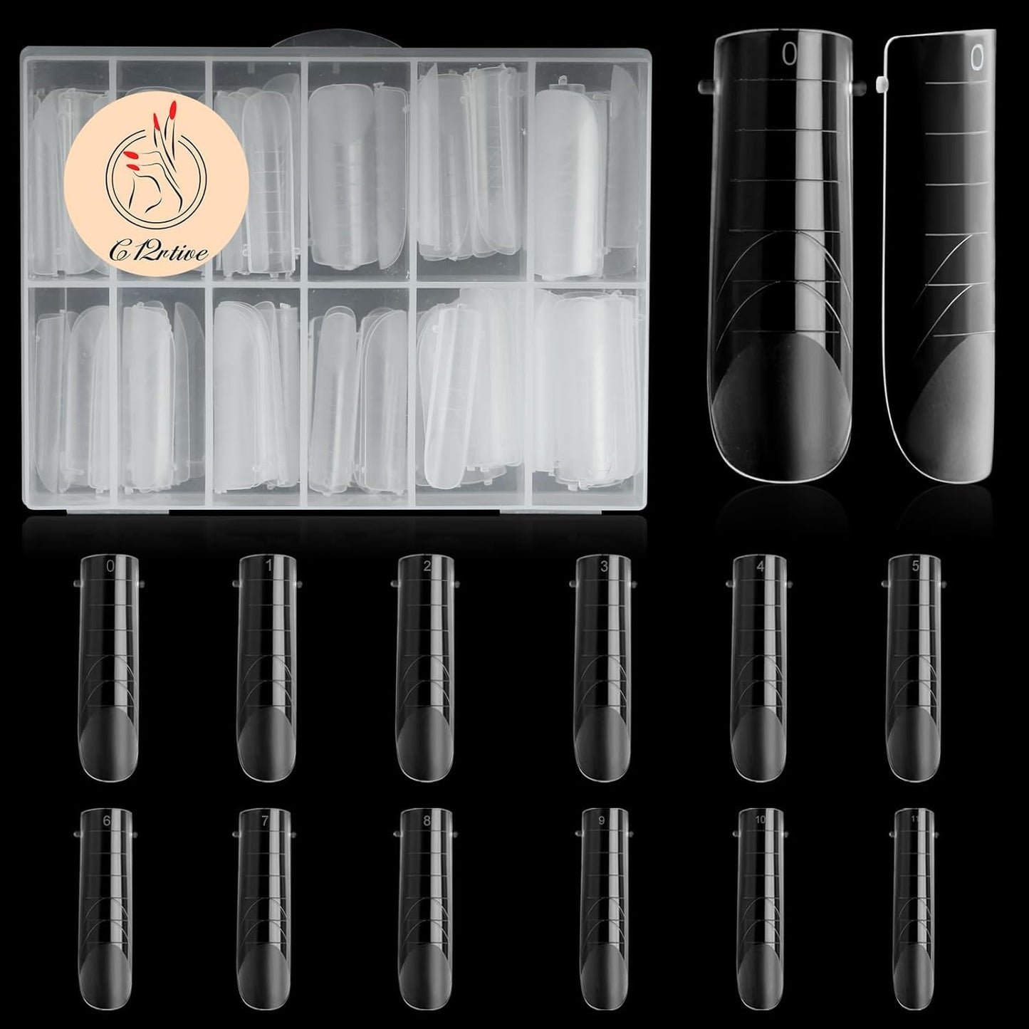 120 Pcs Dual Nail Forms,Matte Square & C-Curved Extension Poly Nail Gel Nail Molds 12 Sizes for Gel Glue, Full Cover Nail Art Design Salon & DIY