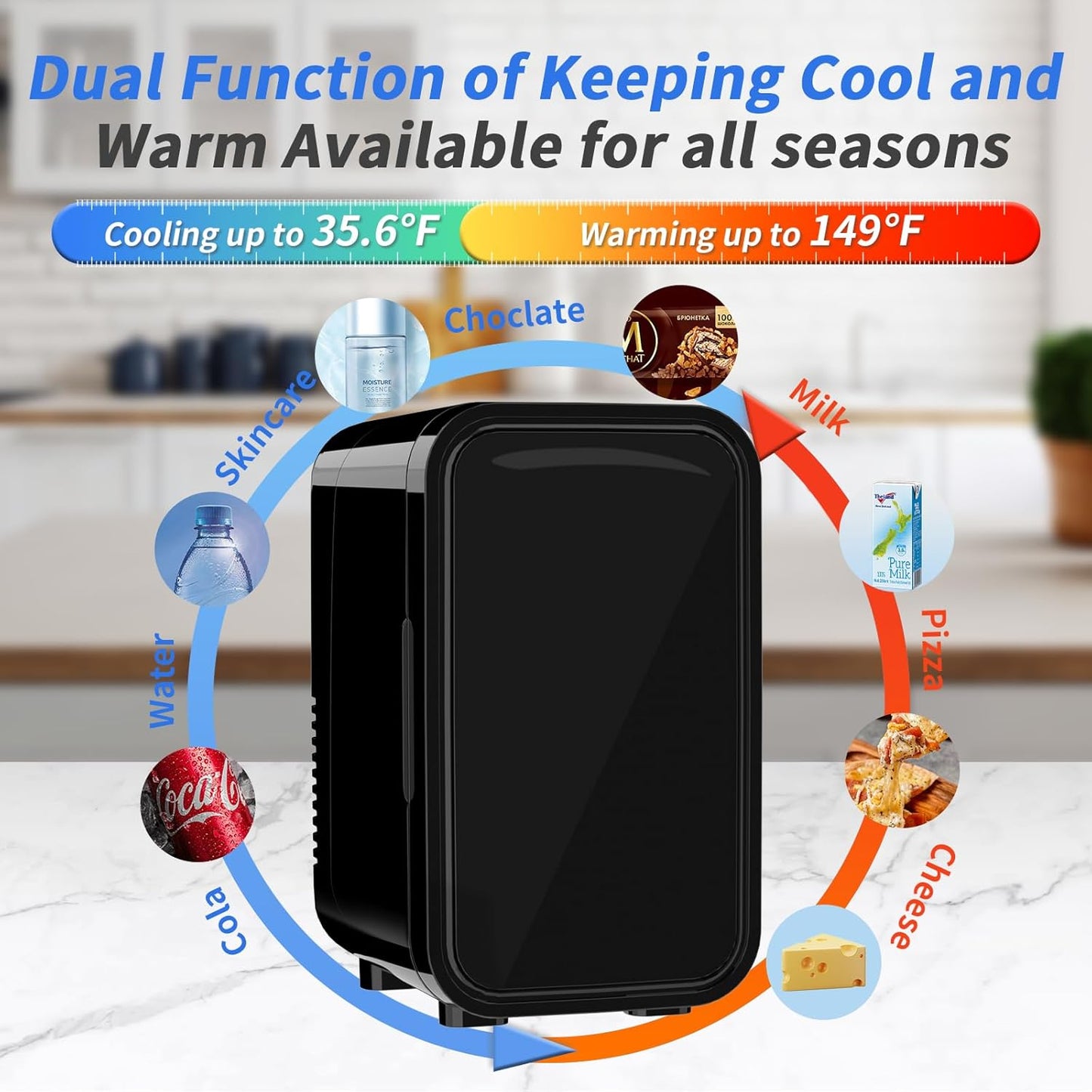 YASHE Mini Fridge, 6 Liter/8 Can 110V AC/DC Portable Thermoelectric Cooler Refrigerators for Bedroom, Skincare, Beverage, Office, Dorm Room and Car, Black