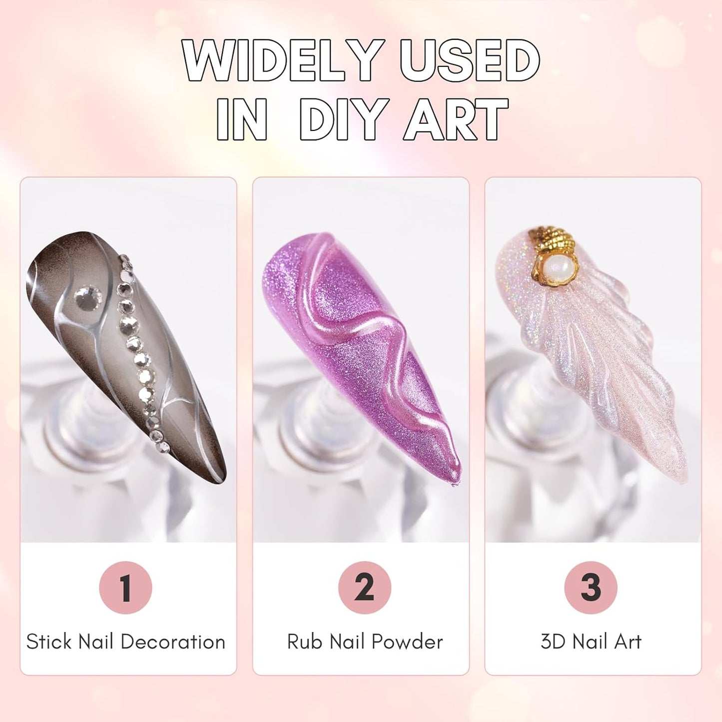 Makartt Nail Rhinestone Glue with Chrome Gel Kit, Super Strong Glue with Silver Metallic Painting Gel Polish Set for 3D Nails Art Decoration Manicure(30ML+8ML)