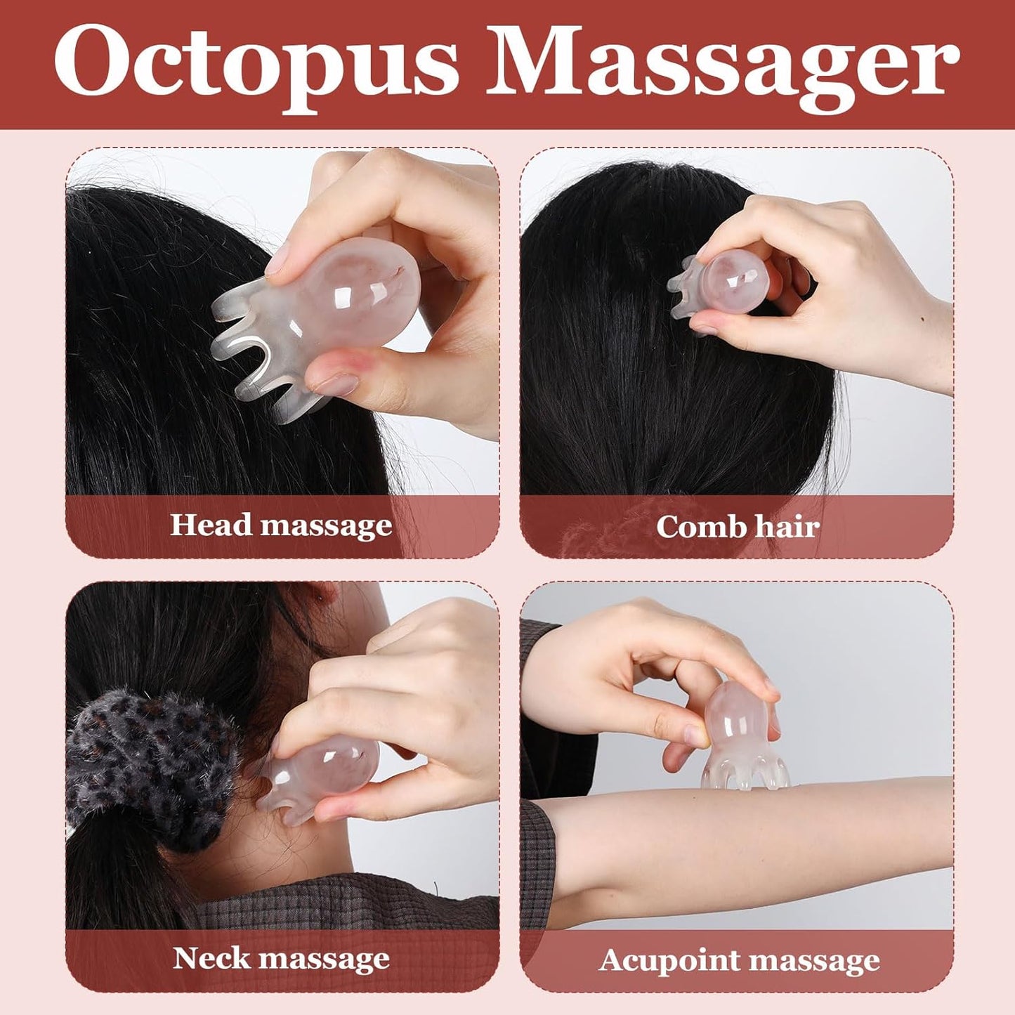 2 Pcs Octopus scalp massager, Portable scalp scrubber massage tool Headache and Stress Relief, silicone hair head massager scalper Acupressure Comb, Deep Relaxation acupressure tool Home Office
