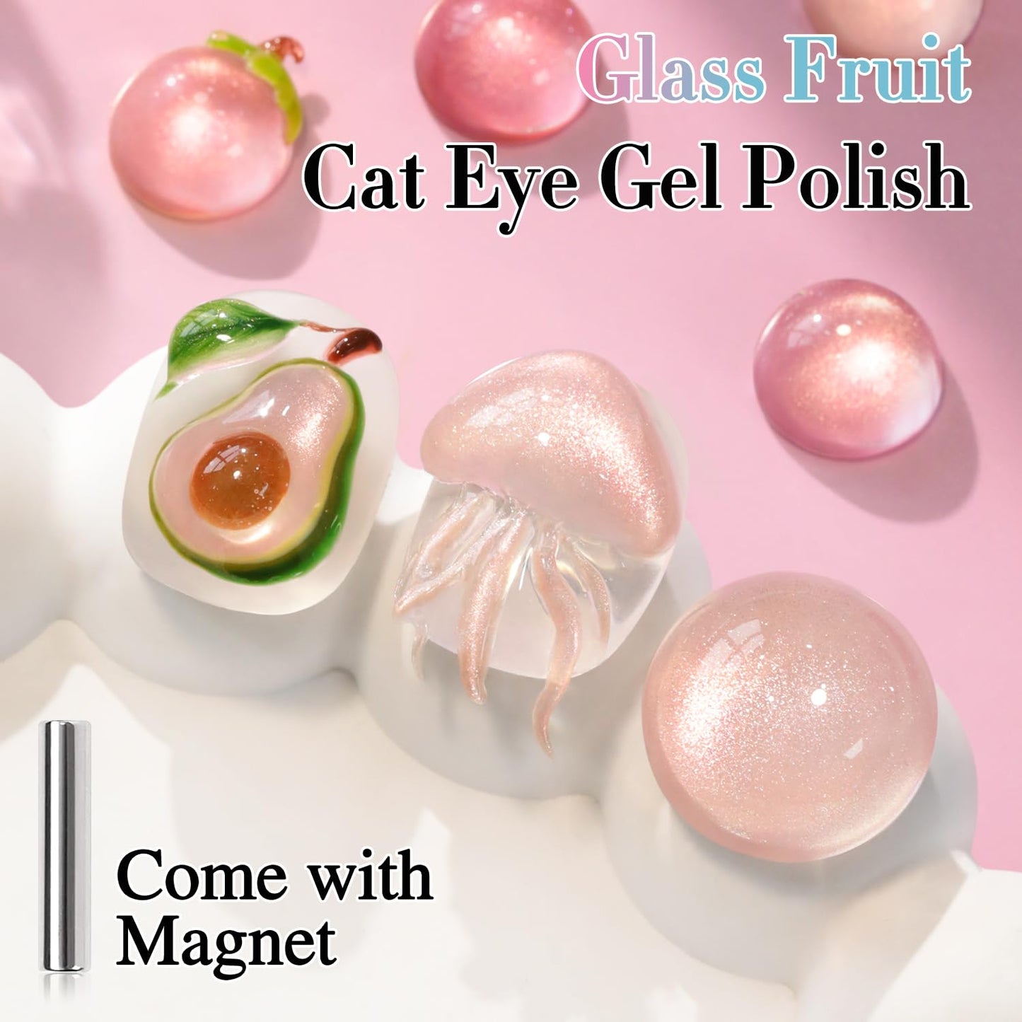 Double Rhythm 0.5 OZ Cat Eye Gel Polish with Magnet 15ML Holographic Glitter Shimmer Translucent Jelly Color Magnetic Nail Polish Salon DIY at Home (Fruit Nude-MC1203)