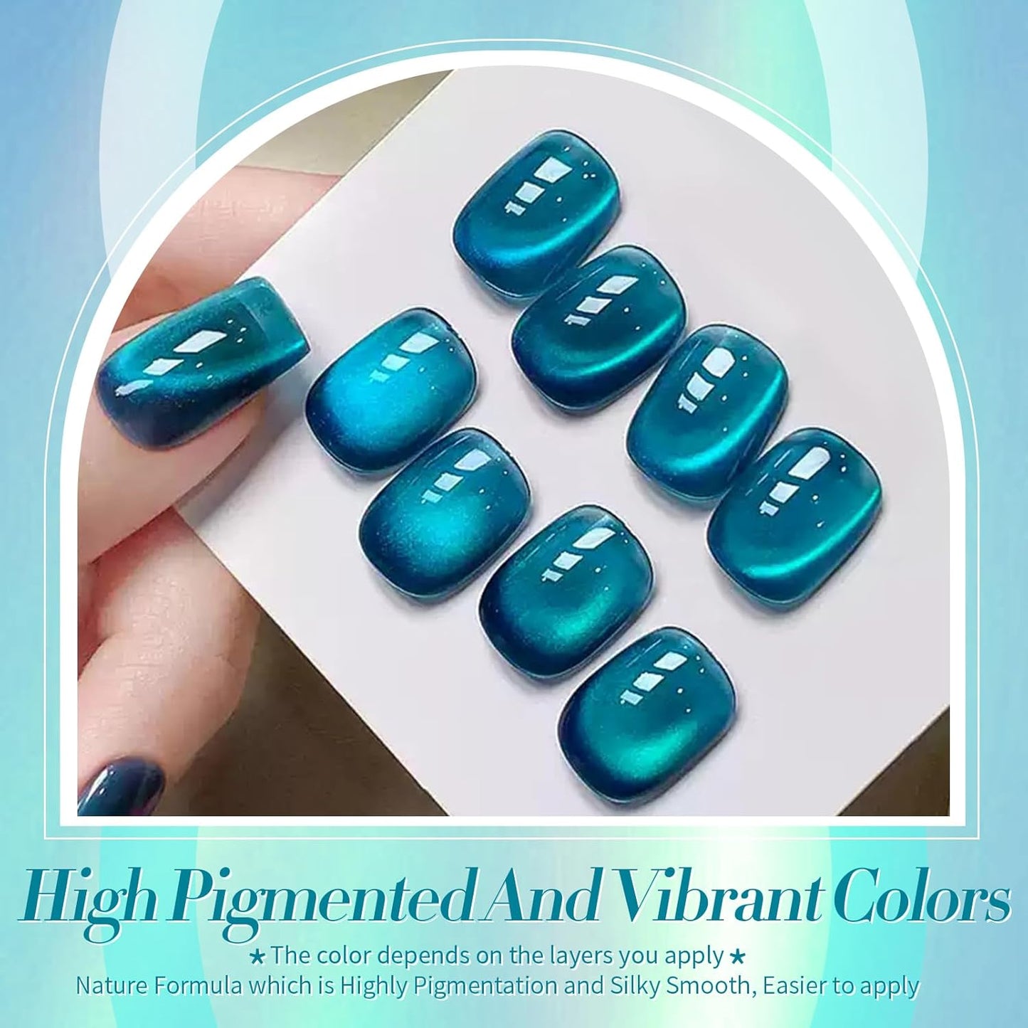 Born Pretty Cat Magnetic Gel Nail Polish, Sea Blue Crystal Cat, Holographic Magnetic Nail Art Manicure Salon DIY at Home 15ML