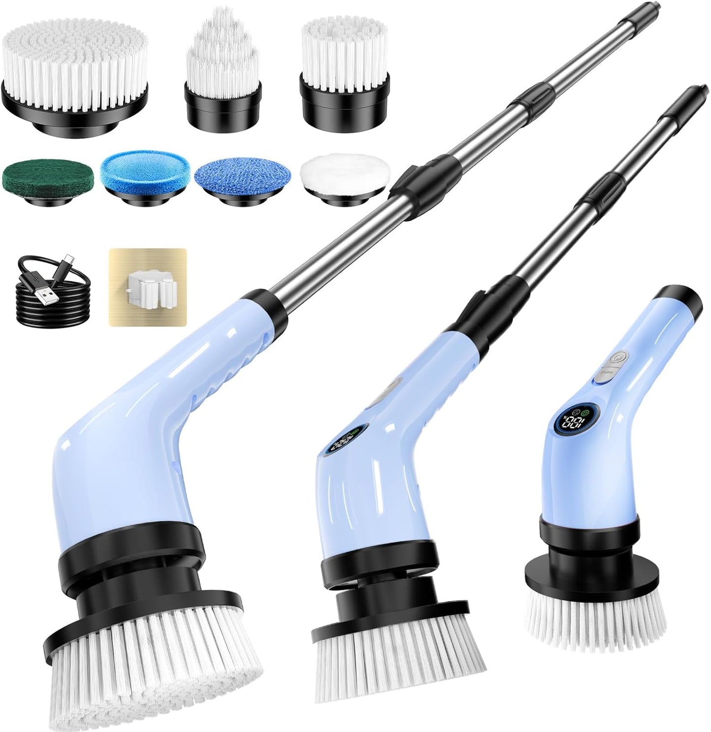 Electric Spin Scrubber Upgraded Battery with Extra-Long Runtime, IPX7 Waterproof Power Cleaner with 7 Brush Heads, 2 Speeds Adjustable Long Handle for Bathroom, Floor, Shower, Tile & Kitchen Cleaning