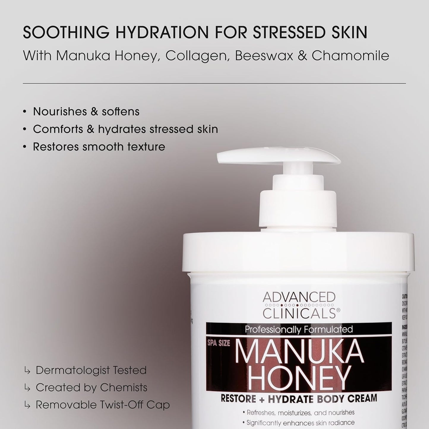 Advanced Clinicals Manuka Honey Body Cream For Women & Men | Body Butter Lotion For Extremely Dry Skin | Collagen Cream | Skincare Moisturizer Hydrating Balm Improves Look Of Aging Skin, 16Oz, 2-Pack
