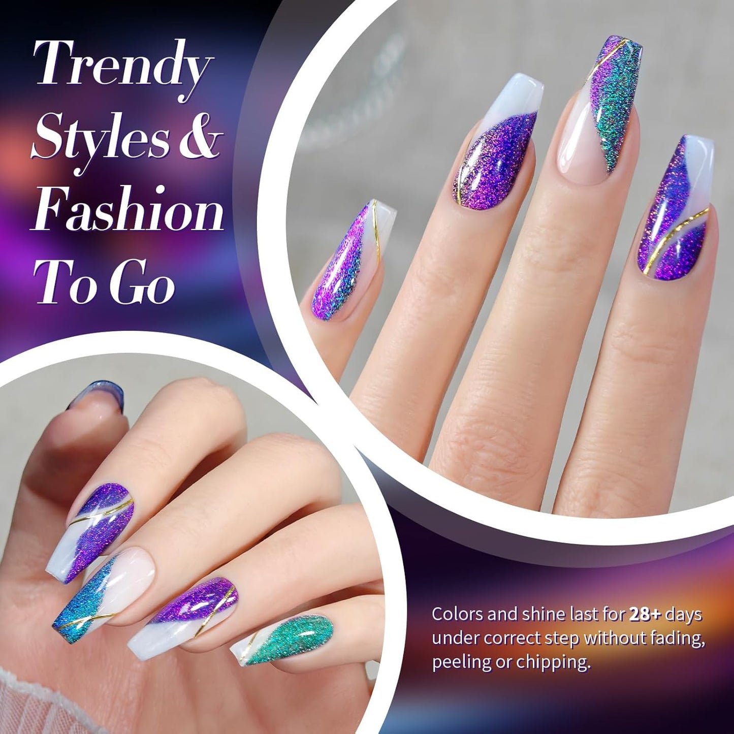 Born Pretty Chameleon Gel Nail Polish, 6 Pcs Aurora Shimmer Glitter Gel Polish Long Lasting Sparkly Shiny Nail Polish U V Set for Manicure and Nail Art, DIY at Home, Salon-Quality 7ml