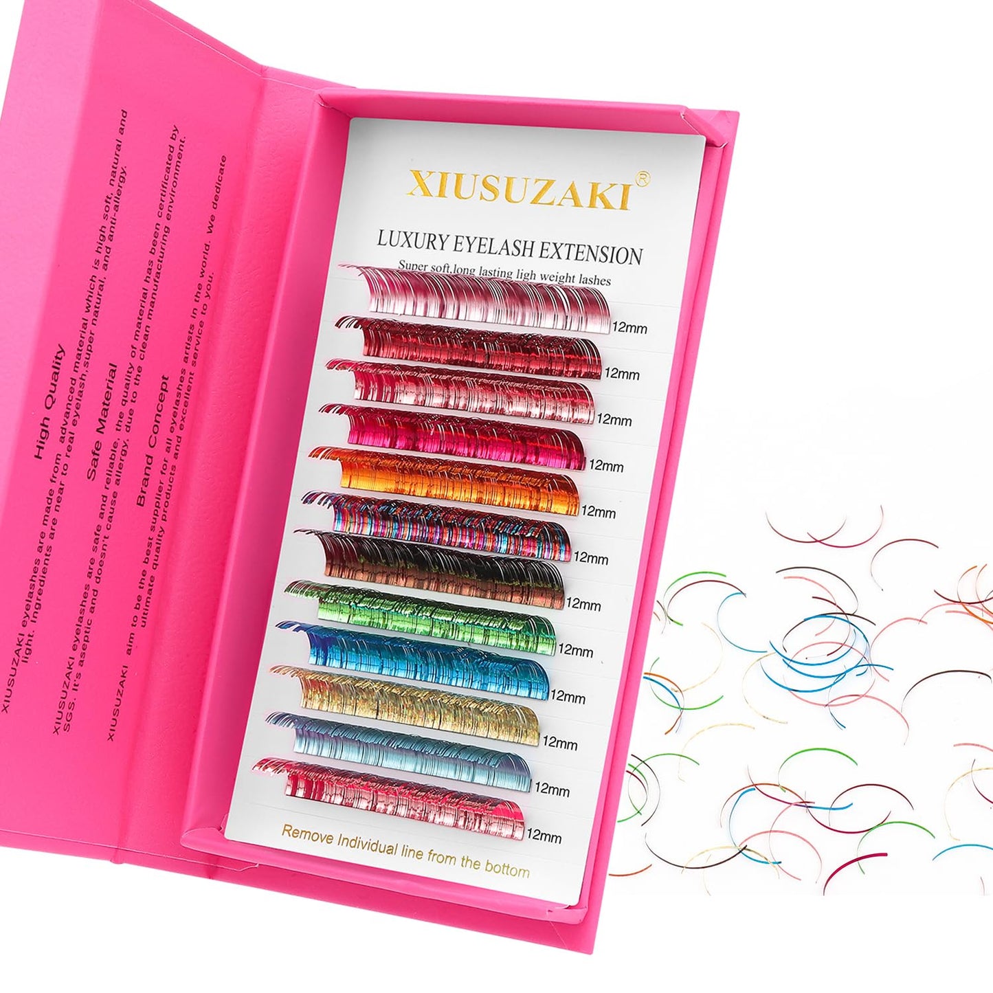 Glitter Spike Tinsel Eyelash Extensions 0.07 Colored Lashes Extension C Curl Lashes 12mm Lash Extensions Soft False Eyelashes Volume Lashes 12 Rows Professional Use(Glitter,0.07-C,12mm)