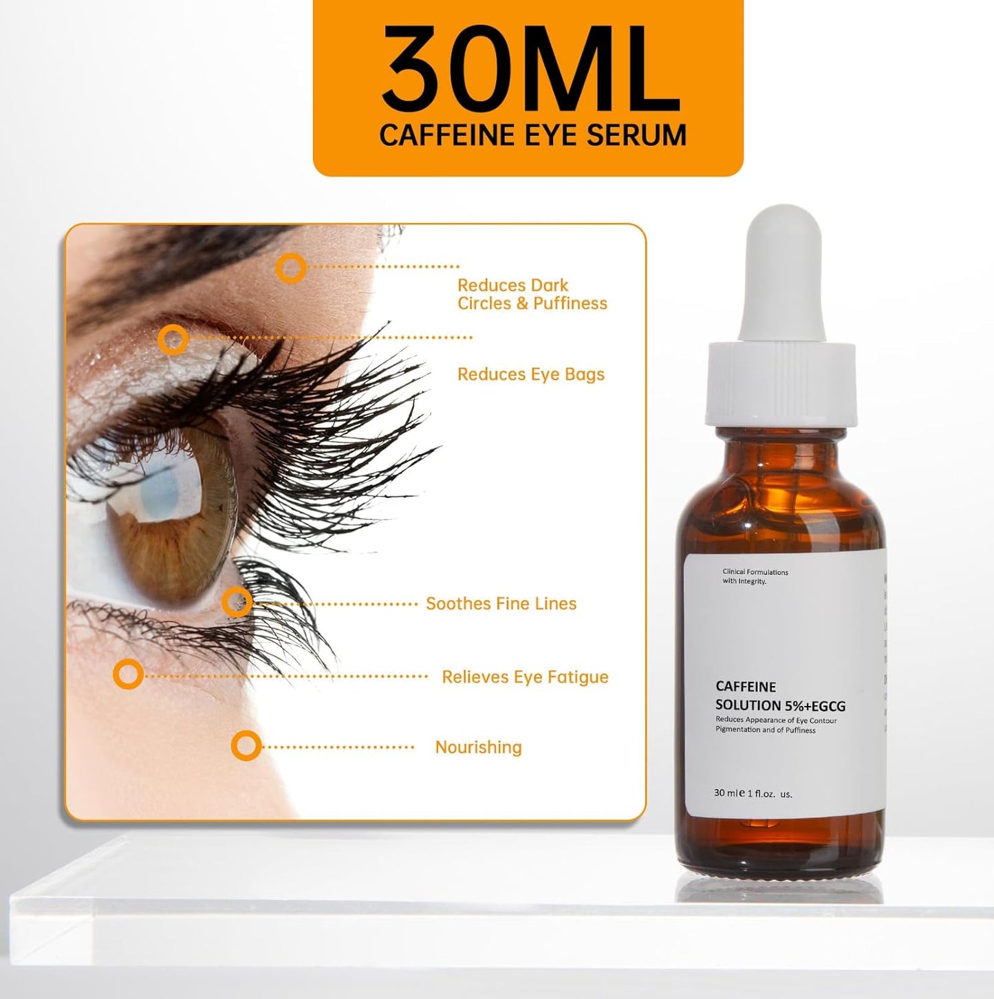 Caffeine Solution 5% + EGCG, Caffeine Eye Serum For Face, 30 ML/ 2 PCS Moisturizing Under Eye Solution For Reduces Dark Circles & Puffiness.