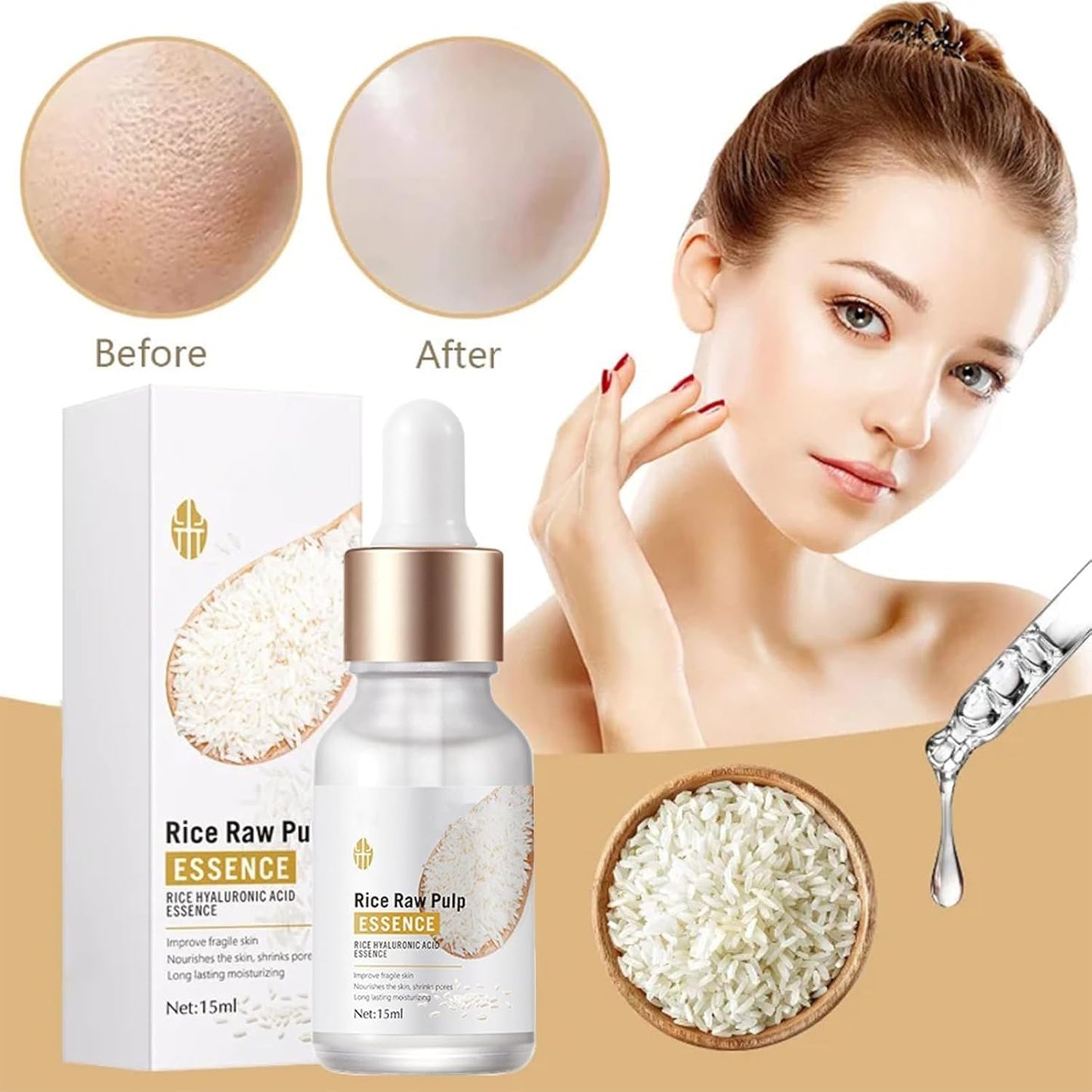 Skincare Gifts for Teenage Girls - Rice Raw Pulp Skin Care Sets & Kits - 5PCS Pamper Gifts for Women with Facial Cleanser-Eye Cream-Face Serum-Mask*2PCS - Gift Set for Firming Hydrating Skin