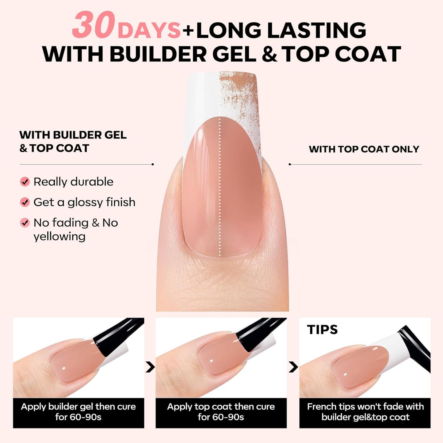 modelones French Tip Press on Nails, 150Pcs Long Square Fake Nails with Nail Box, Deep Nude Gel Nail Tips for Women, Soft Glue-On Nails for Natural Salon Look, DIY Nail Art Kit (15 Sizes)