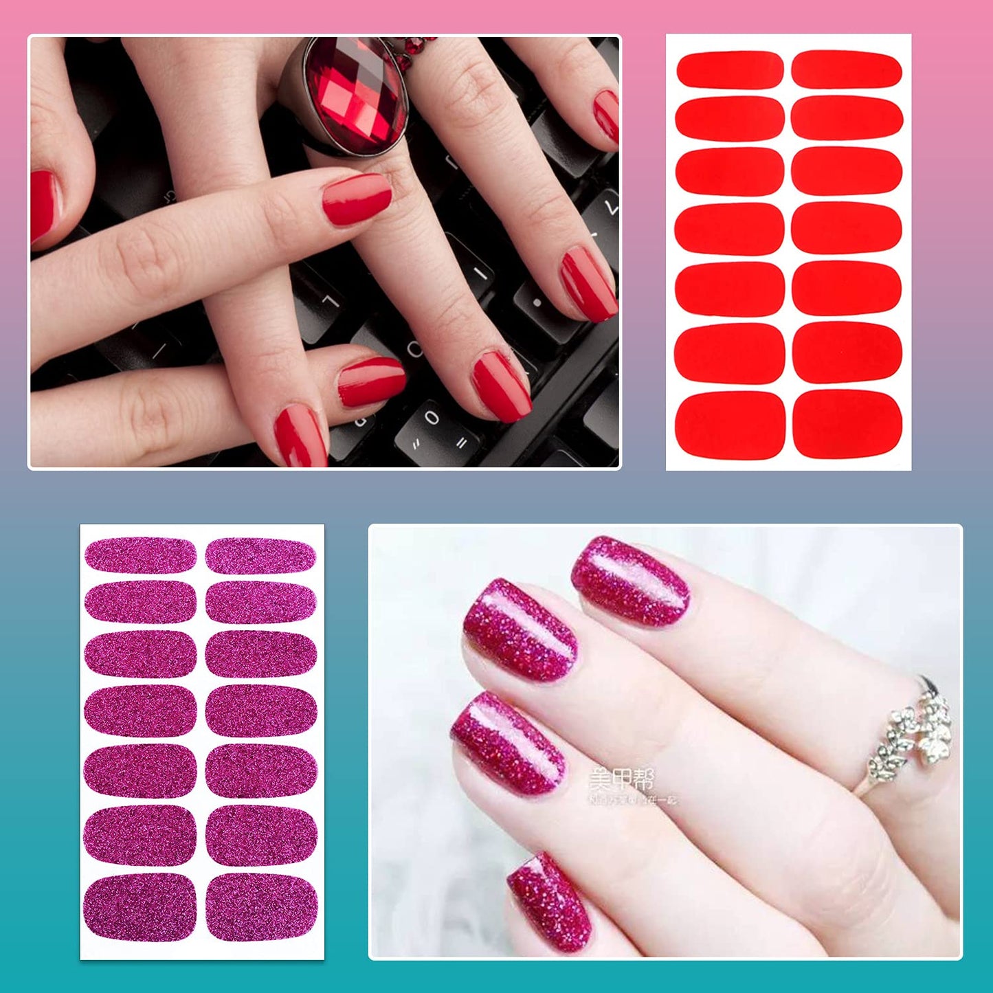 SILPECWEE 224 Pieces 16 Sheets Nail Polish Strips Solid Color Adhesive Nail Polish Stickers Nail Wraps for Women Nail Art Decals with Nail File (Vitality Red)