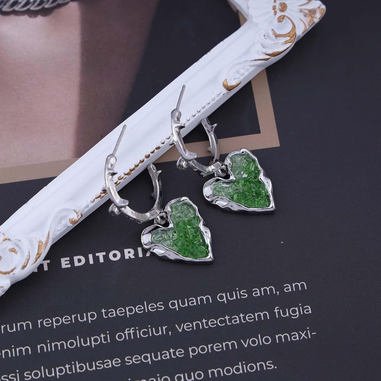 Punk Heart Dangle Earrings Black Onyx Heart Earrings Silver Open Circle Hoop Earrings Gothic Heart Drop Earrings Jewelry for Women