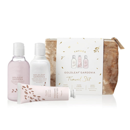 Thymes Perfumed Travel Set and Beauty Bag - Contains Body Wash, Body Lotion & Hand Cream - Goldleaf Gardenia