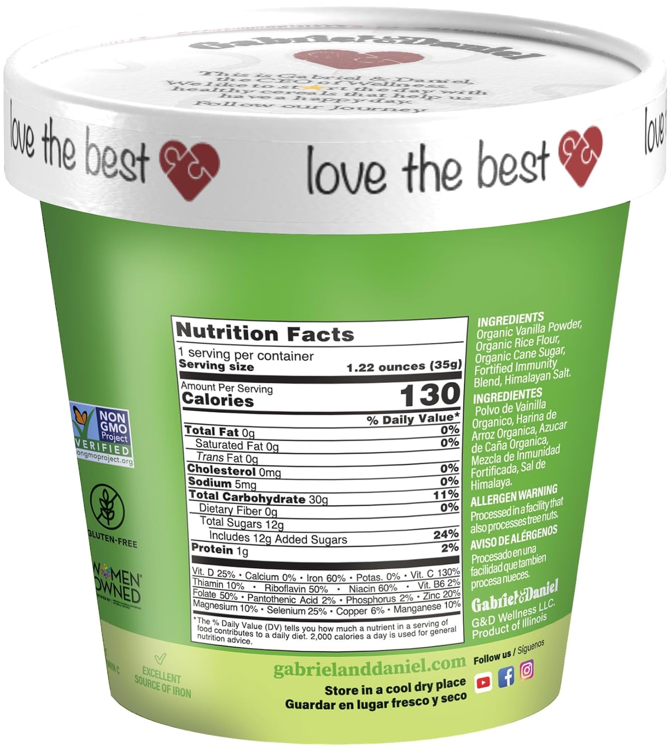 Gabriel & Daniel Creamy Rice Hot Cereal Cup – Non-GMO, Pure and Organic Gluten Free Cereal – Rich in Iron & Essential Nutrients for a Nourishing and Instant Breakfast – Quick & Easy Meal (Pack of 6)