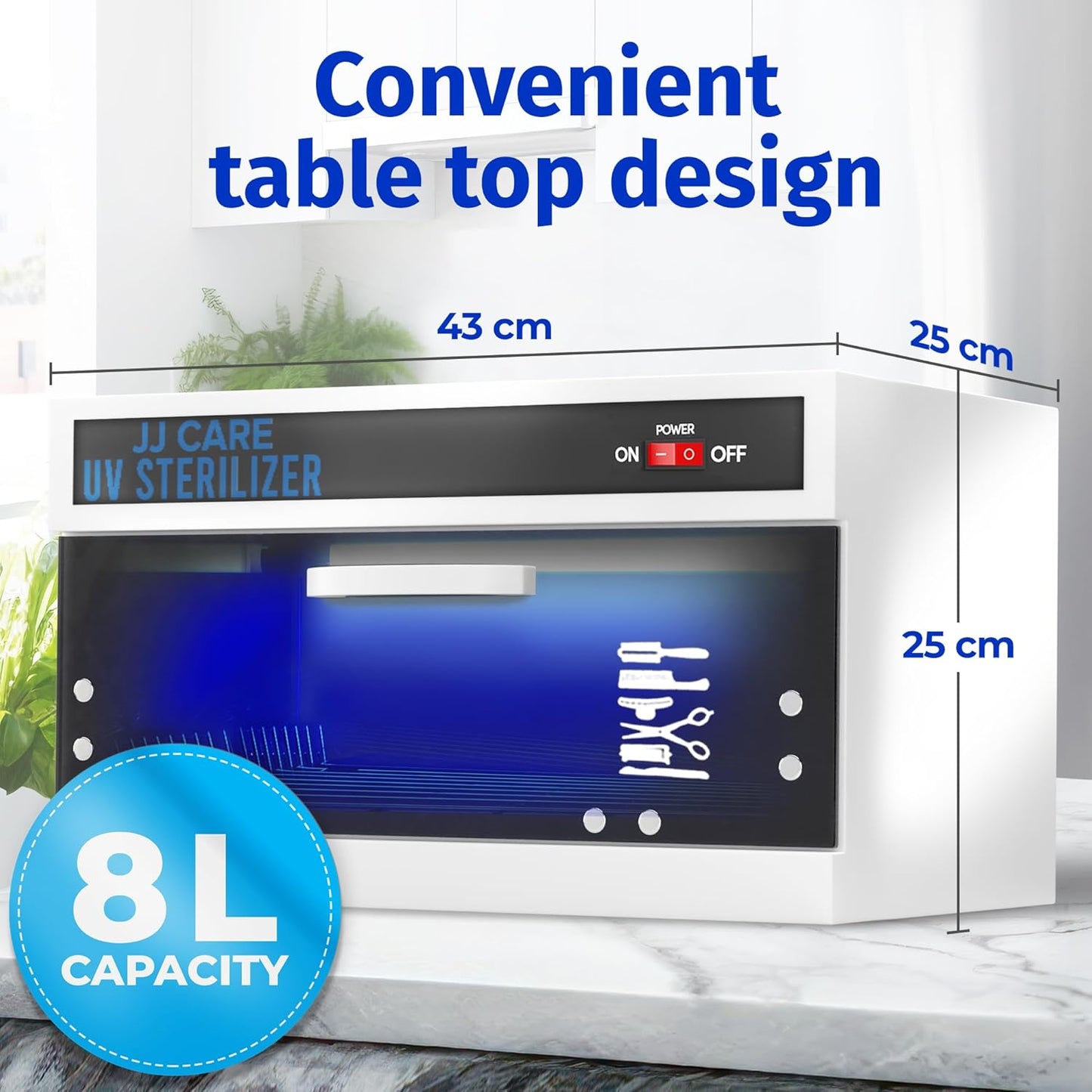 JJ CARE UV Sanitizer Cabinet – 8L Capacity, Manual Timer, Professional Tabletop UV Sanitizer Cabinet for Salon, Spa, Office & Home Use, 99% Sanitization Efficiency