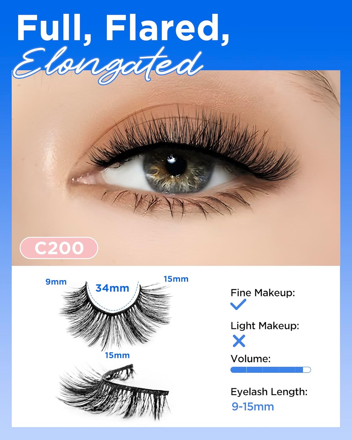 BEYELIAN False Eyelashes 14 Pairs Eye Lashes 10-15mm Strip Lash pack Soft 3D Volume Faux Mink Lashes That Look Like Extensions C200