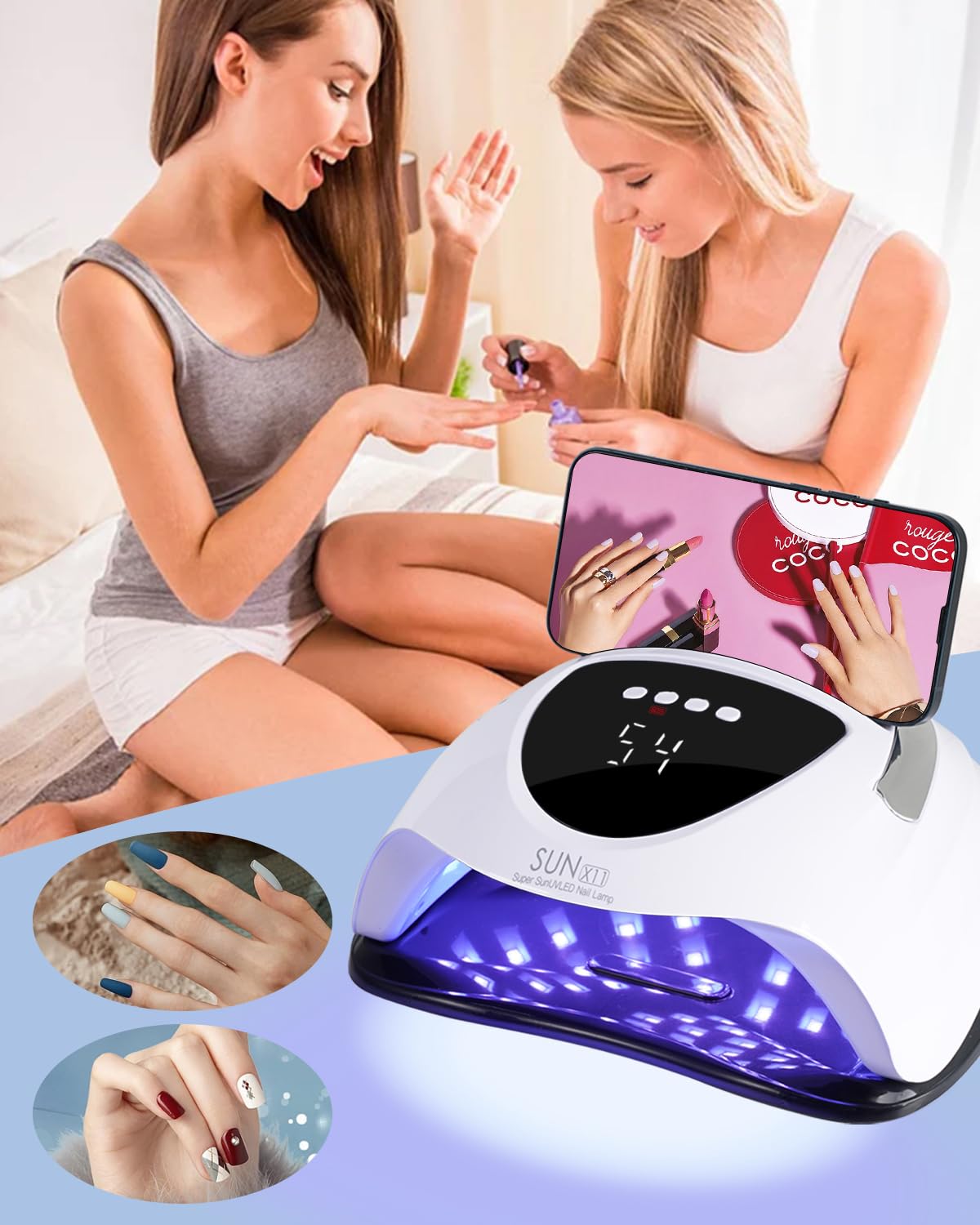 UV Nail Lamp 288W UV Light for Gel Nails Professional UV Lamp for Gel Nail Polish Nail Dryer with 63 LED Beads 4 Timer Smart Sensor LCD Display Portable Handle Fast Curing for Salon and Home