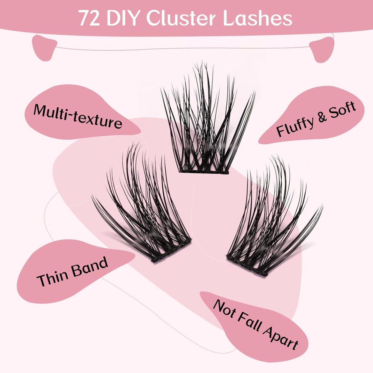 Cluster Lashes 72 Pcs Manga Lashes Lash Clusters DIY Eyelash Extension Individual Lashes Thin Band Easy to Apply at home (Attraction, D-14mm) Lashes