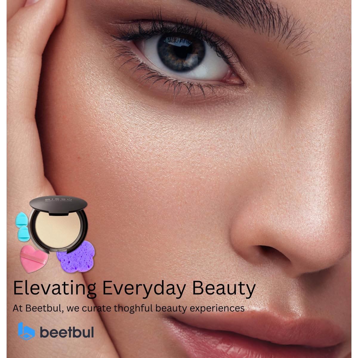 Beetbul Makeup & Exfoliation Kit - Bissú Compact Powder + 1 Medium Velvet Puff + 2 Finger Puffs + 1 Facial Exfoliating Sponge (04 Sand, One Size)