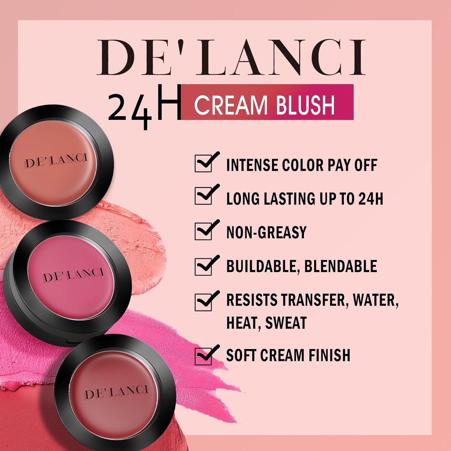 DE'LANCI 2 In 1 Cream Blush for Cheeks & Lips & Eyeshadow in a Waterproof Smooth Moisturizing Creamy Formula, Buildable Lightweight Red Blush Balm with Built-in Brush and Mirror, Easy to Use, Rust