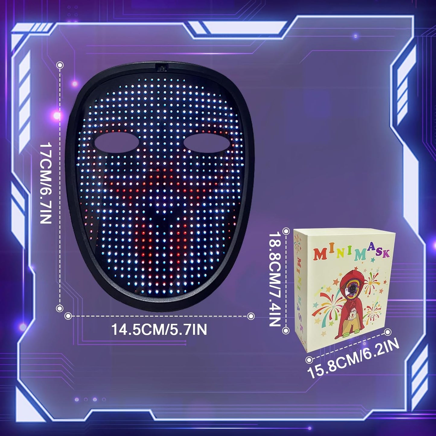 LED Mask with Gesture Sensing - 70 Patterns Display - Kids Halloween Christmas Costume Cosplay Masquerade