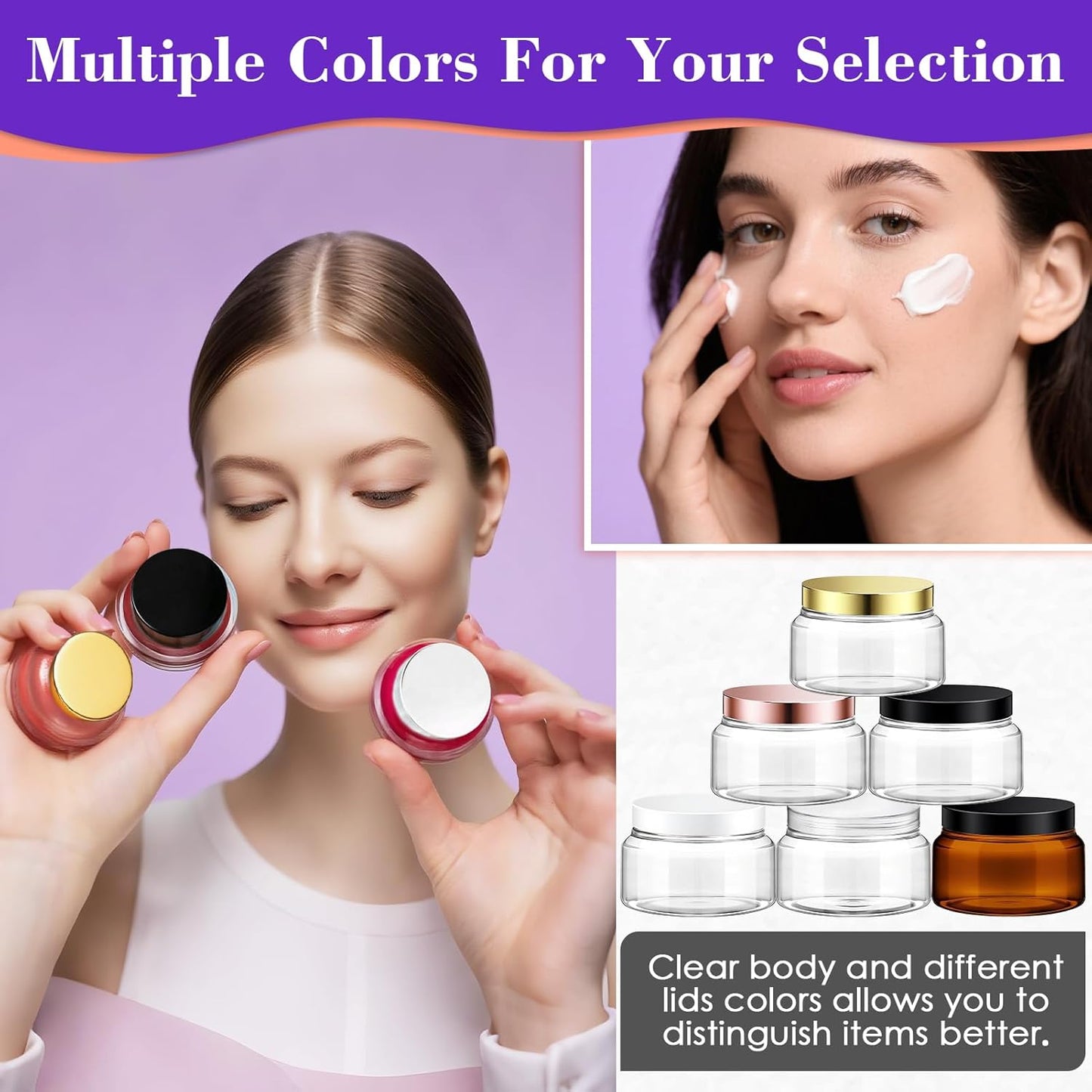 36 Pack 5 oz Plastic Cosmetic Containers With Lids Refillable Clear Empty Travle Jars Containers for Body Butter,Sugar Scrubs,Cream,Lotions,Candy, Waterproof Label&Spatulas - (Rose Gold Lid)