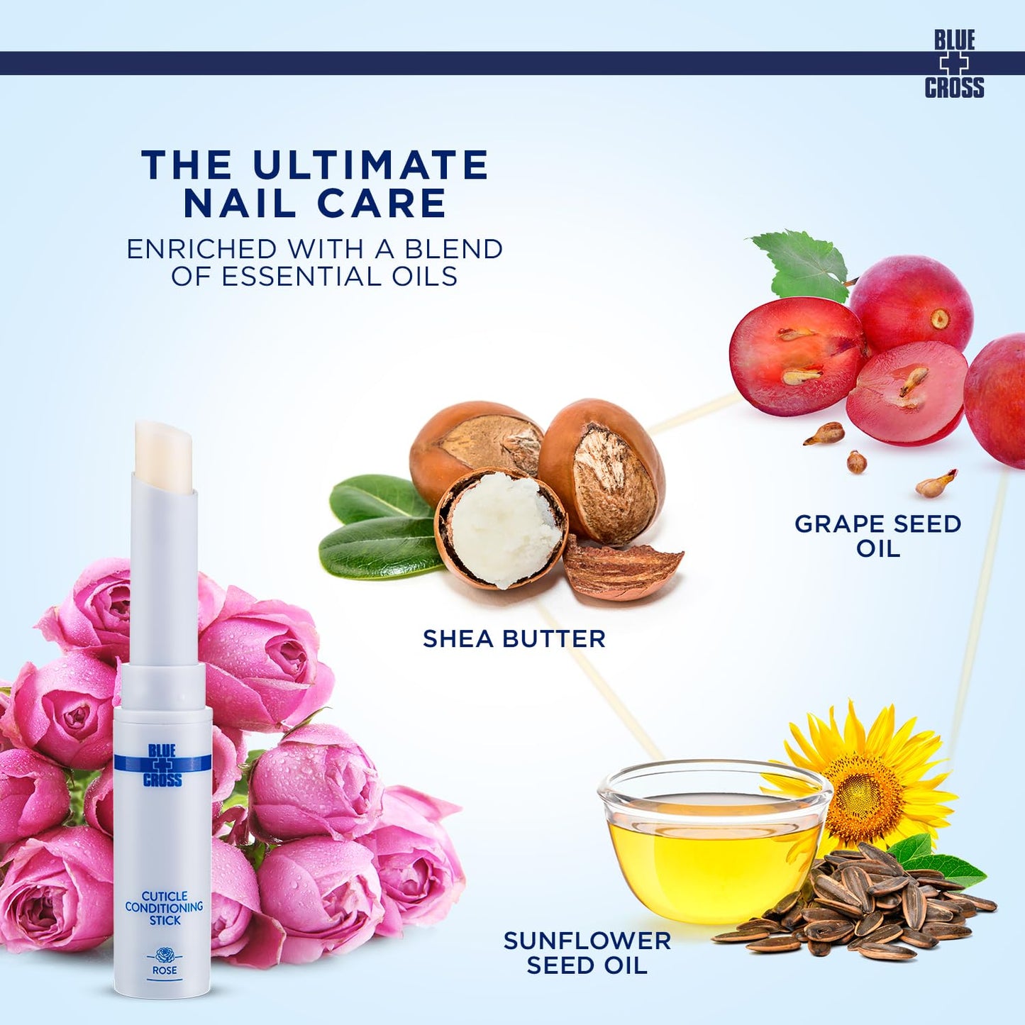 Blue Cross Cuticle Balm Conditioning Stick, Scented Cuticle Softener Oil Balm with Nourishing Sunflower & Grape Seed Oil, Professional Nail Care Supports Dry + Damaged Cuticles, 0.05oz, Rose