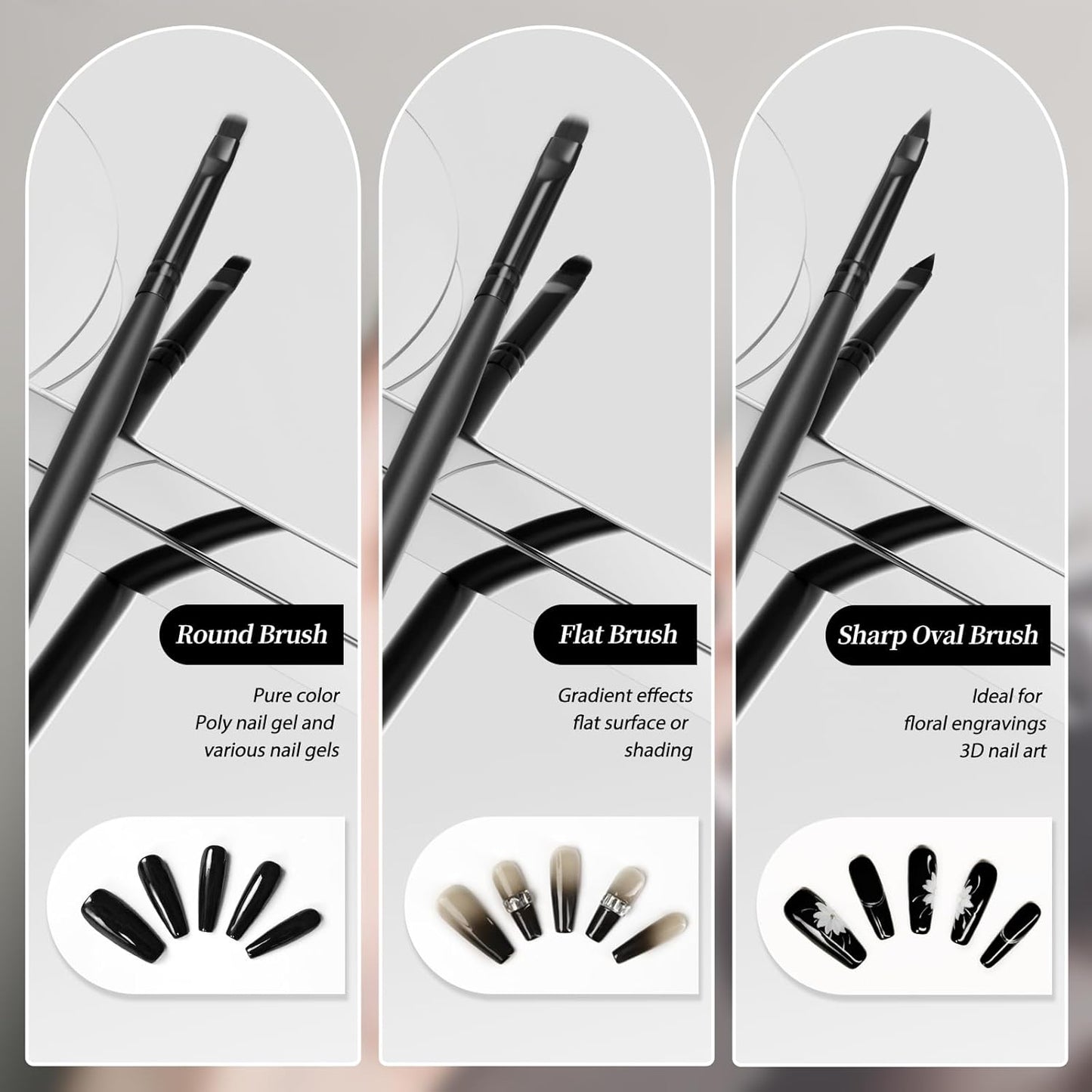 Nail Art Brushes 8pcs Nail Brush For Nail Art With Nail Art Liner Brush and Dotting Pen for Gel Polish Design, French Tips, Detailed Painting, Dotting