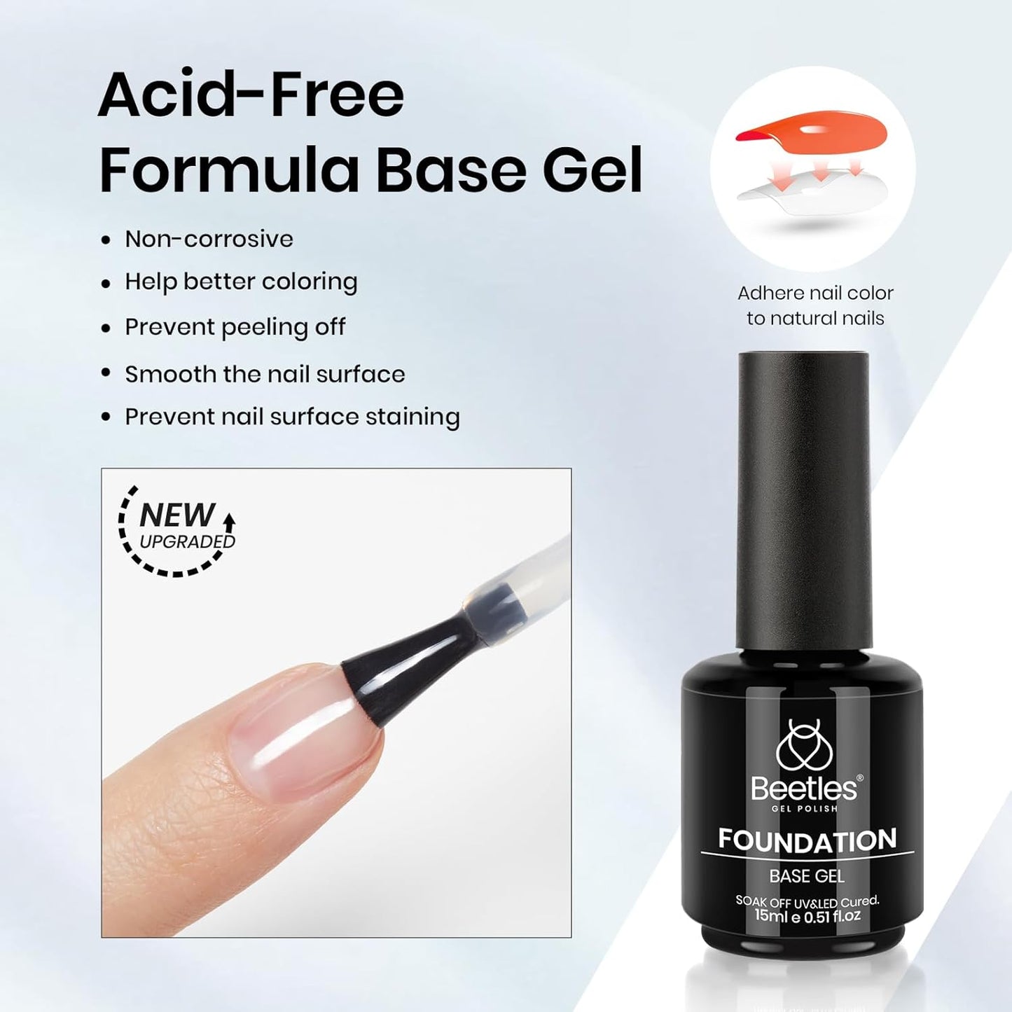 Beetles Builder Nail Gel & Top Coat and Base Coat Set-3Pcs 15ml White Gel Nail Polish Strengthener Gel Polish Soak Off UV LED for Nail Extension, Nail Repair, Shine Effect Long Lasting