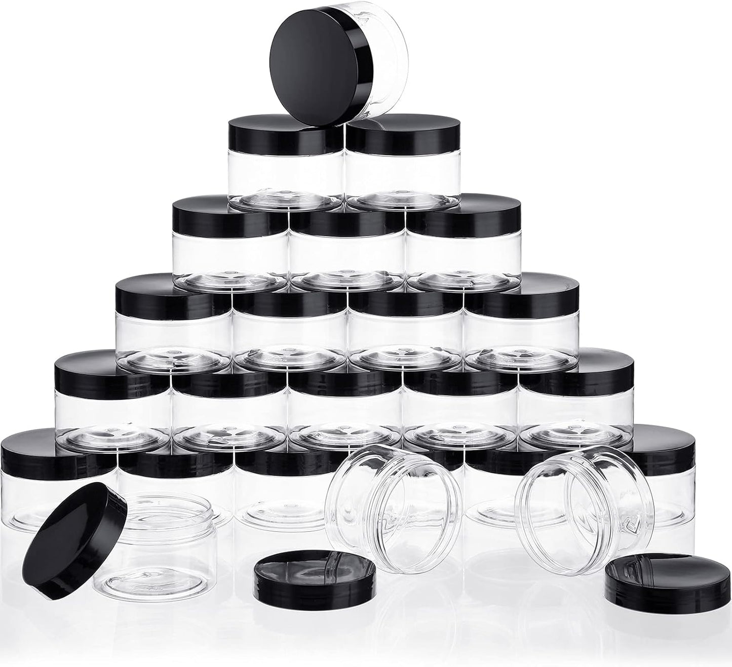 SATINIOR 24 Pieces Empty Clear Plastic Jars with Lids Round Storage Containers Wide Mouth for Beauty Product Cosmetic Cream Lotion Liquid Butter Craft and Food(Black Lid,16 oz)