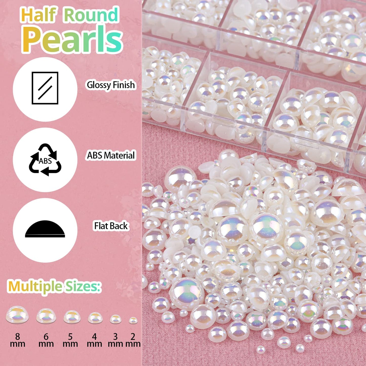 Colorful Flatback Face Gems and Beige AB Pearls for Makeup with Quick Dry Glue, Half Round Pearls Nail Art Rhinestones Glass Crystal Beads for Make-up Deco with Pickup Pencil + Tweezer