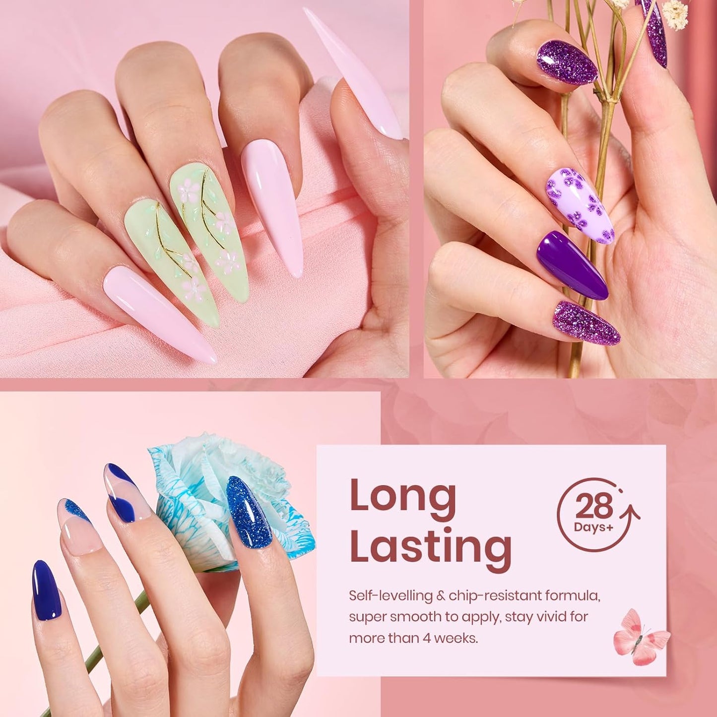 beetles Fall Gel Polish Set - Verse of Flower Collection, 36 Colors Brown Burgundy Purple Red Gel Polish Fall Colors Nail Kit with 3Pcs Base Top Coat Soak off UV Gel & Nail Art Stickers